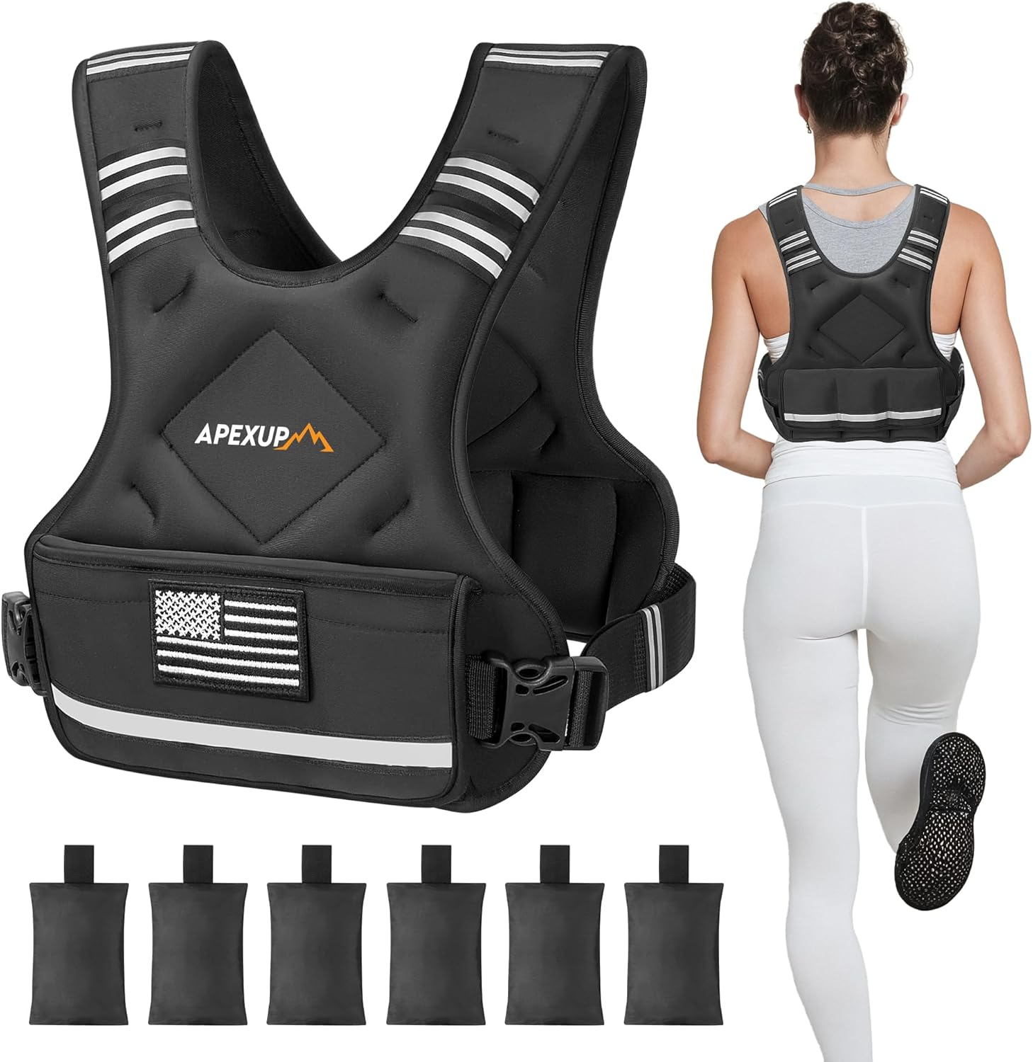 Adjustable Weighted Vest, 4-10Lb/12-18Lb/20-32Lb Vest with 6 Ironsand Weights and Large Pocket, Weight Vest for Men Women Strength Training, Running, Walking