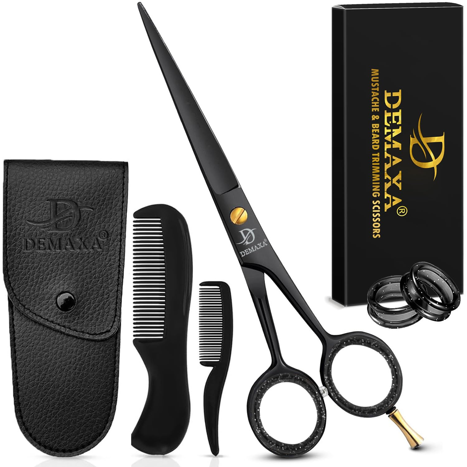 5" Professional Beard Scissors for Men Mustache Scissors with 1 Mustache Comb, 1 Beard Comb & Soft Pouch – Prefect Beard Shears Mustache Kit for All Facial Hair – Moustache Grooming Kit for Men