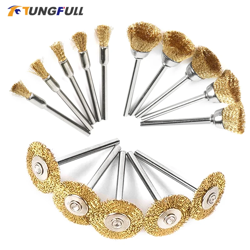 15pcs Brass Wire Wheel Cup Brush Set Brass Brush For Die Grinder Rotary Electric Tool Polishing Brush Mini Drill Rust Removal