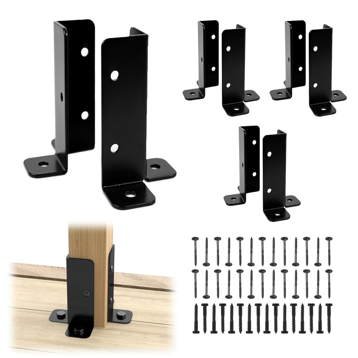8Pack Adjustable Heavy Duty Wood Post Base Brackets Black Deck Fence Pergola WT3
