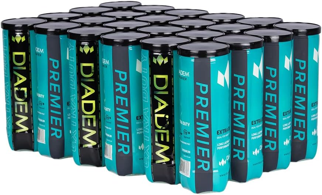 Diadem Premier Extra Duty Tennis Balls - Case of 24 Cans (72 Balls) - Tournament-Approved, Durable TTI Felt for Hard Court Surfaces