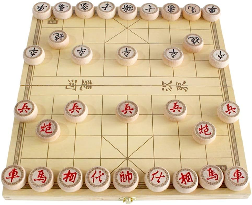 14 Inch Wooden Foldable Chinese Chess Xiangqi Travel Game Set with Wooden Chess Pieces Traditional Tabletop Strategy and Skill Game for Teens Adults