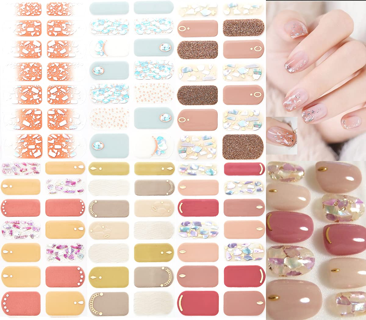 Nail Stickers 6 Sheets X 14 Pieces Full Wraps Nail Polish Strips, Self-Adhesive Gel Nail Art Decals for Women Girls