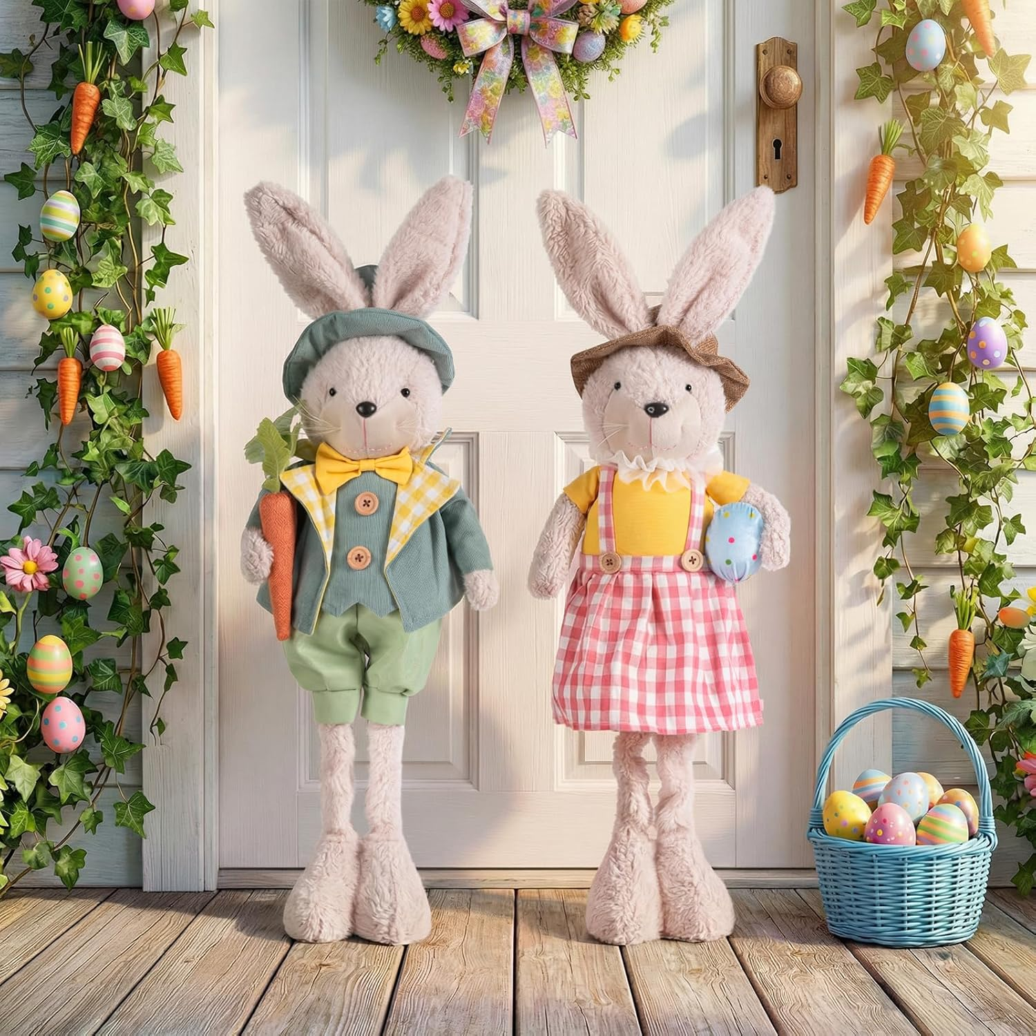 Easter Bunny Gnome Plush Decor - 2PCS Handmade Spring Leg Rabbit Dolls