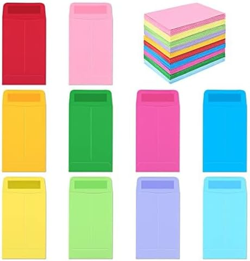 100 Pack Small Coin Envelopes, 2.25 x 3.5 Colored Tiny Seed Envelopes Mini Parts Small Items Stamps Storage Packets Envelopes for Garden, Office or Wedding Gift