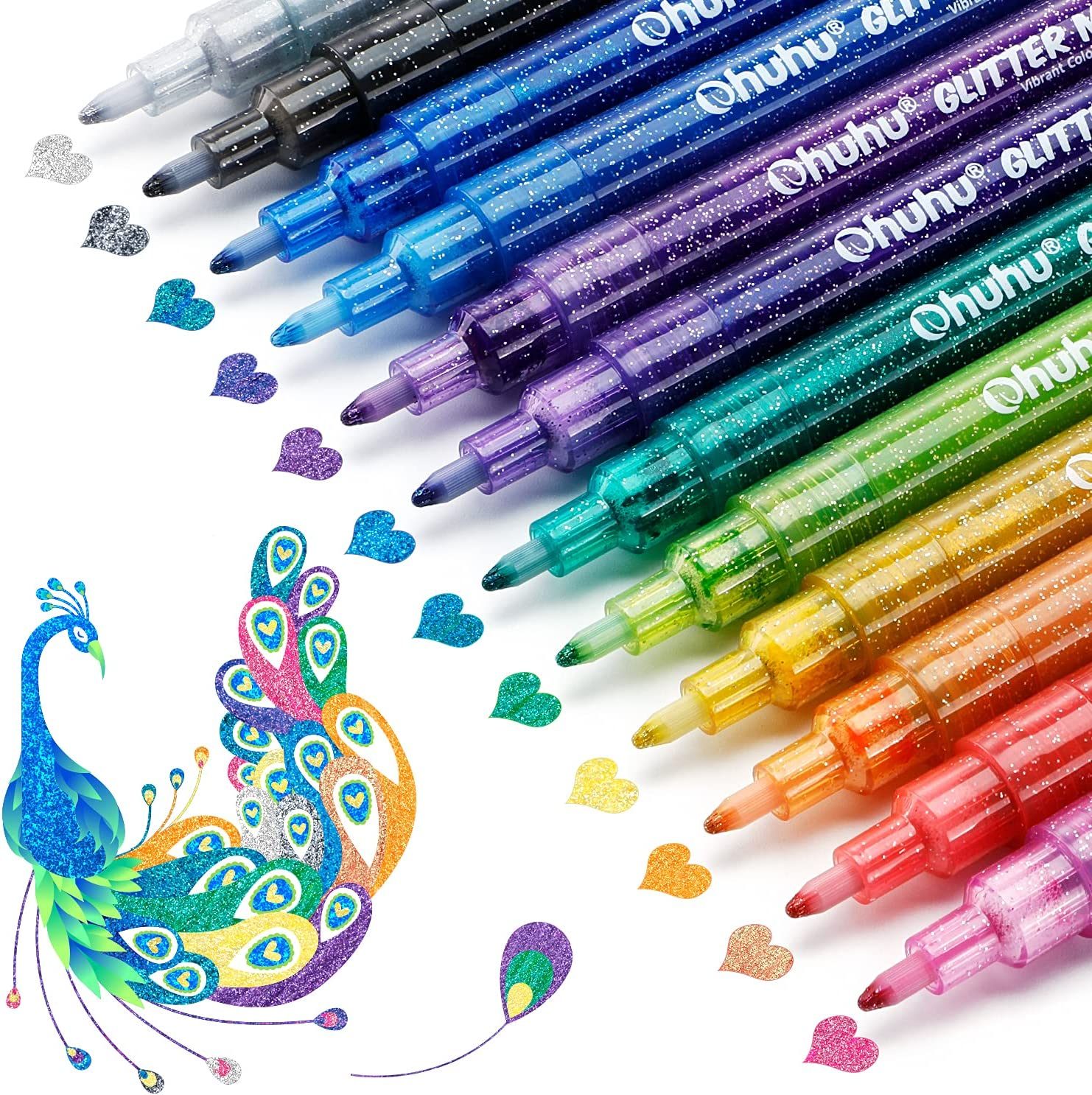 Glitter Pens, 12 Glitter Colors Water Based Acrylic Ink Marker with Fine Point Tip  Kids Adults DIY Crafts Card Making, Poster, Album, Birthday Card and More