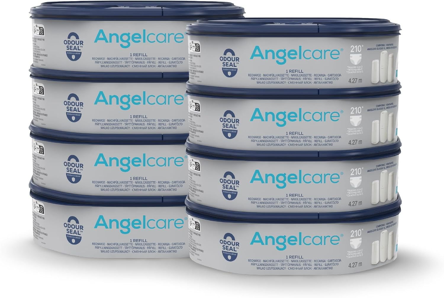 Angelcare Octagonal Refill, 8 Pack, for Classic XL Nappy Bin