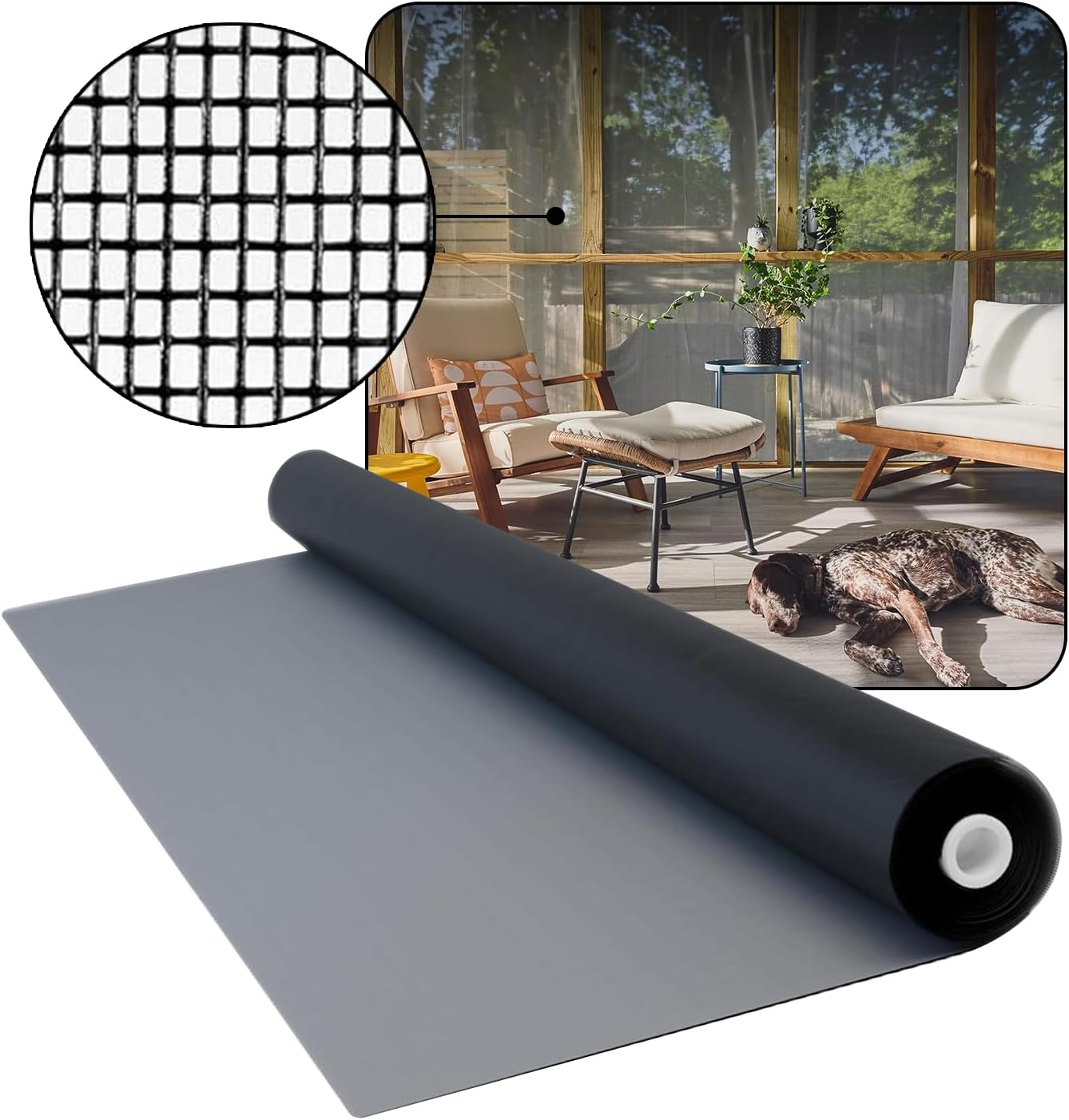 Window Screen Mesh 72 in X 100 Ft | Fiberglass Window Screen Replacement Mesh Roll for Windows, Patios, Porches & Doors (Charcoal)