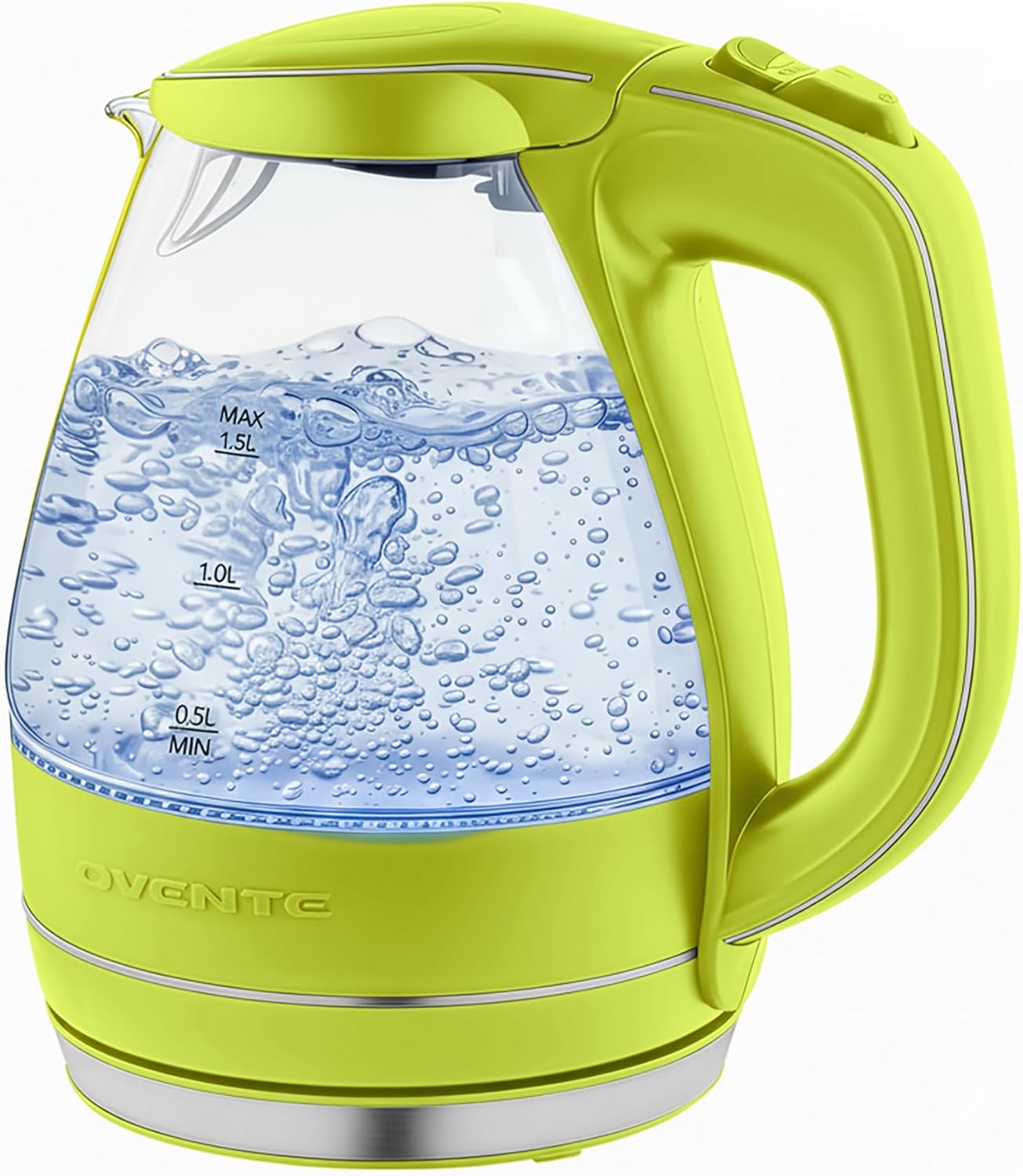 Electric Kettle, 1.5L Borosilicate Glass Countertop Water Heater and Boiler for Coffee or Tea, Bpa-Free, Auto Shut-Off, Boil-Dry Protection, Removable and Washable Spout Filter, Green KG83G