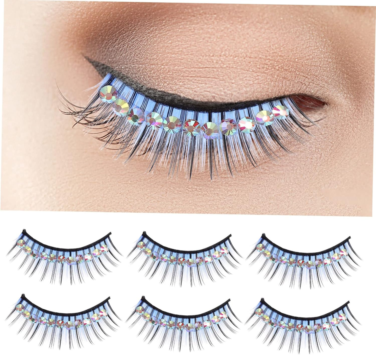 HAPINARY 5 Pairs Diamond False Eyelashes Makeup Eyelashes Color Stickers Fake... - Picture 6 of 13