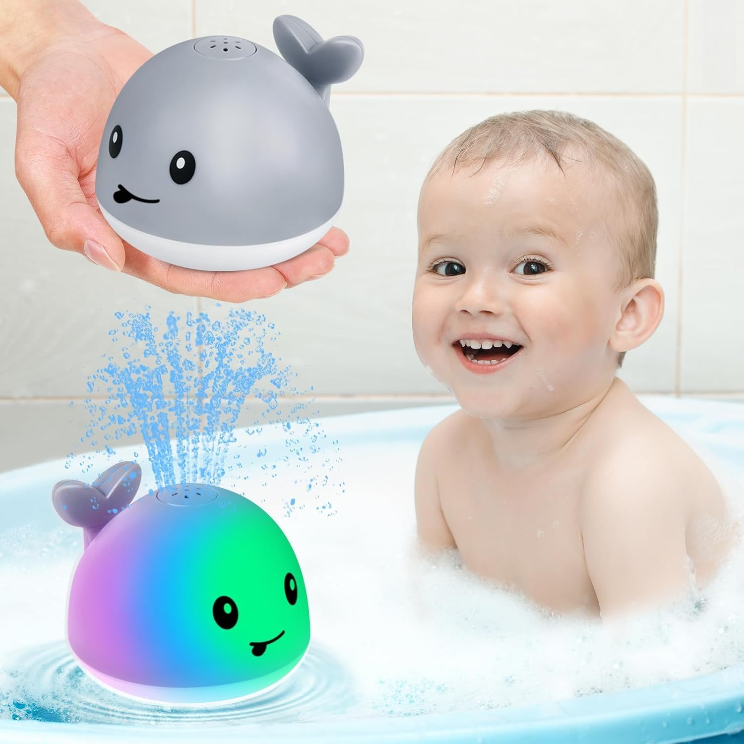Gigilli Bath Toys for Kids Ages 1-3, Baby Bath Toys 1 2 3 Year Boy Girl Valentines Gifts for Babies 6-12-18 Months, Light up Whale Bath Toy Sprinkler Toddler Birthday Bathtub Fountain Pool Water Toy