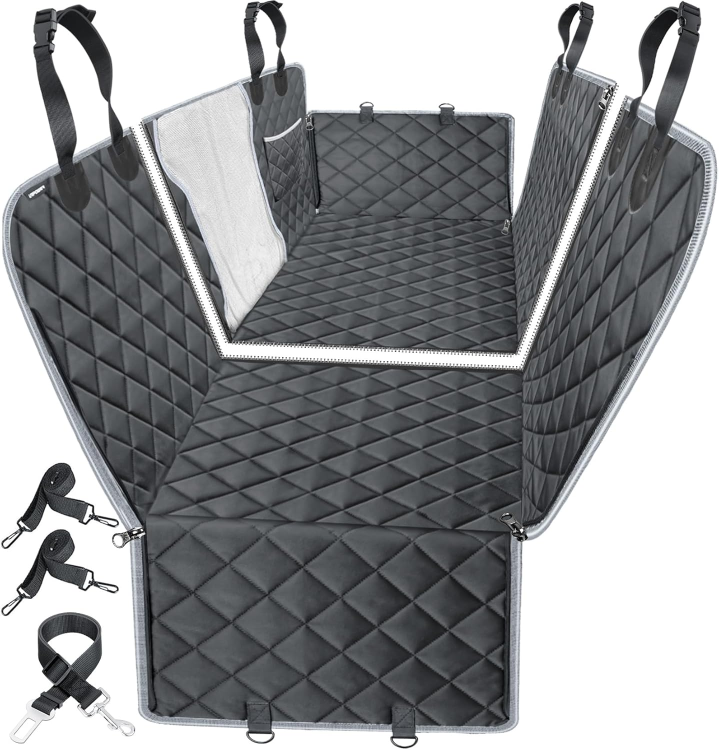 URPOWER 6-In-1 Dog Car Seat Cover for Back Seat, Waterproof Dog Car Hammock with Mesh Window & Side Flap, Pet Backseat Protector for Car, SUV, Truck