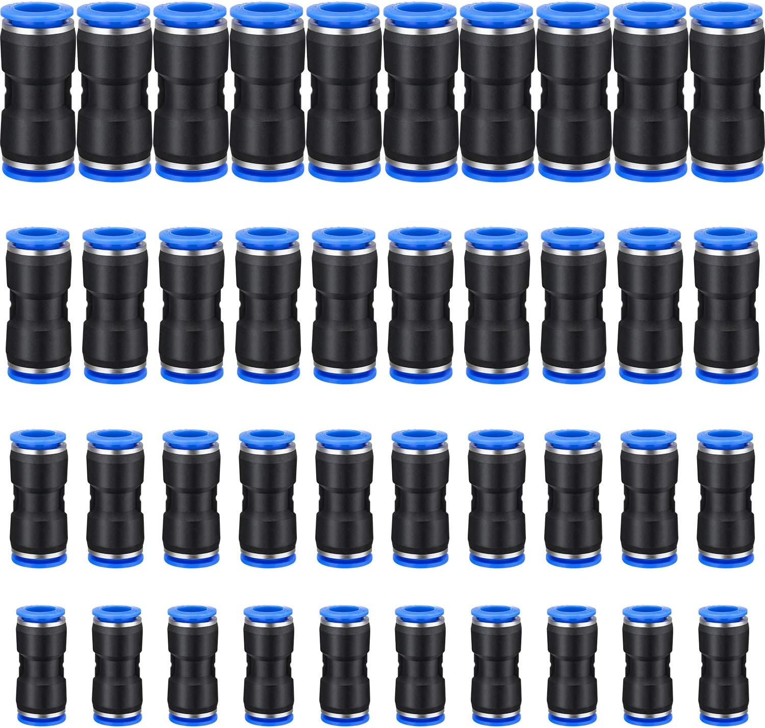 40 Pieces Straight Push Connectors, Push to Connect Fittings Quick Release Pneumatic Connectors Air Line Fittings Connect Air Hose Fittings, 2 Way