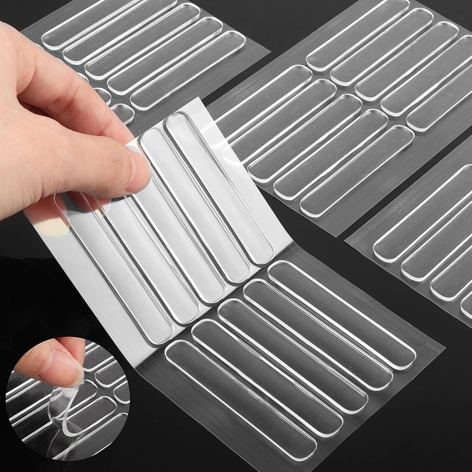 Lusofie 60Pcs Rubber Bumper Stripes Cabinet Bumpers Clear Self-Adhesive Cabinet Door Bumper Buffer Pads for Sound Dampening Protect Furniture(2.48Inch X 0.39Inch X 0.078Inch)