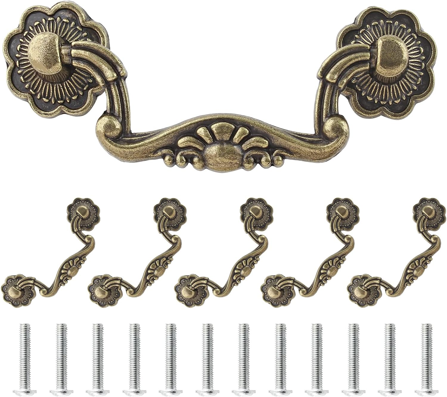 Uenhoy 6 Pcs 3 Inch Bail Handle Drop Pulls Vintage Drop Bail Drawer Pulls Antique Bronze Cabinet Pull Handles (3