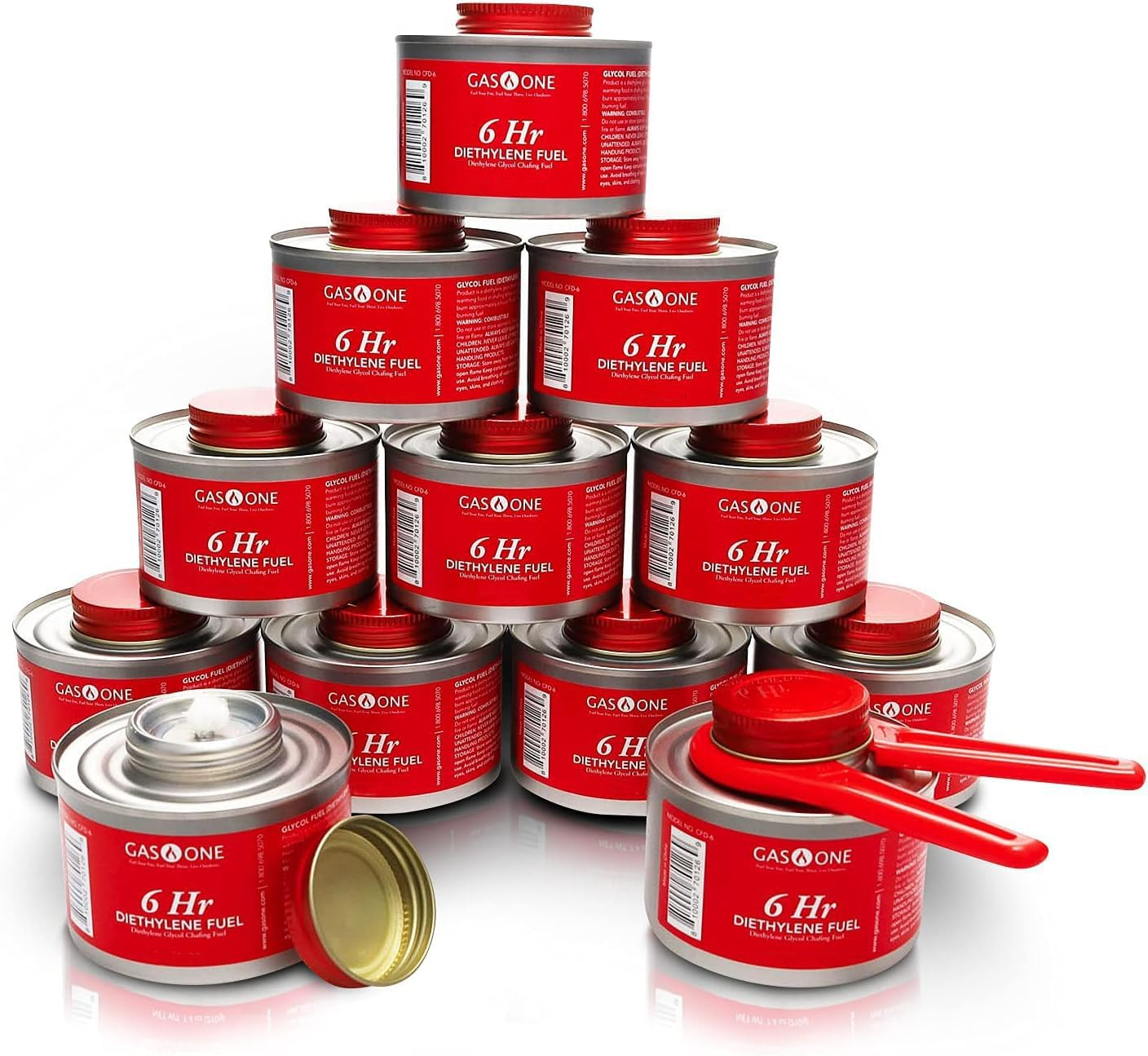 Gas One 12 Pack 6 Hour Chafing Fuel - Food Warmer for Chafing Dish Buffet Set - Reusable Liquid Safe Fuel with Wick & Lid Opener