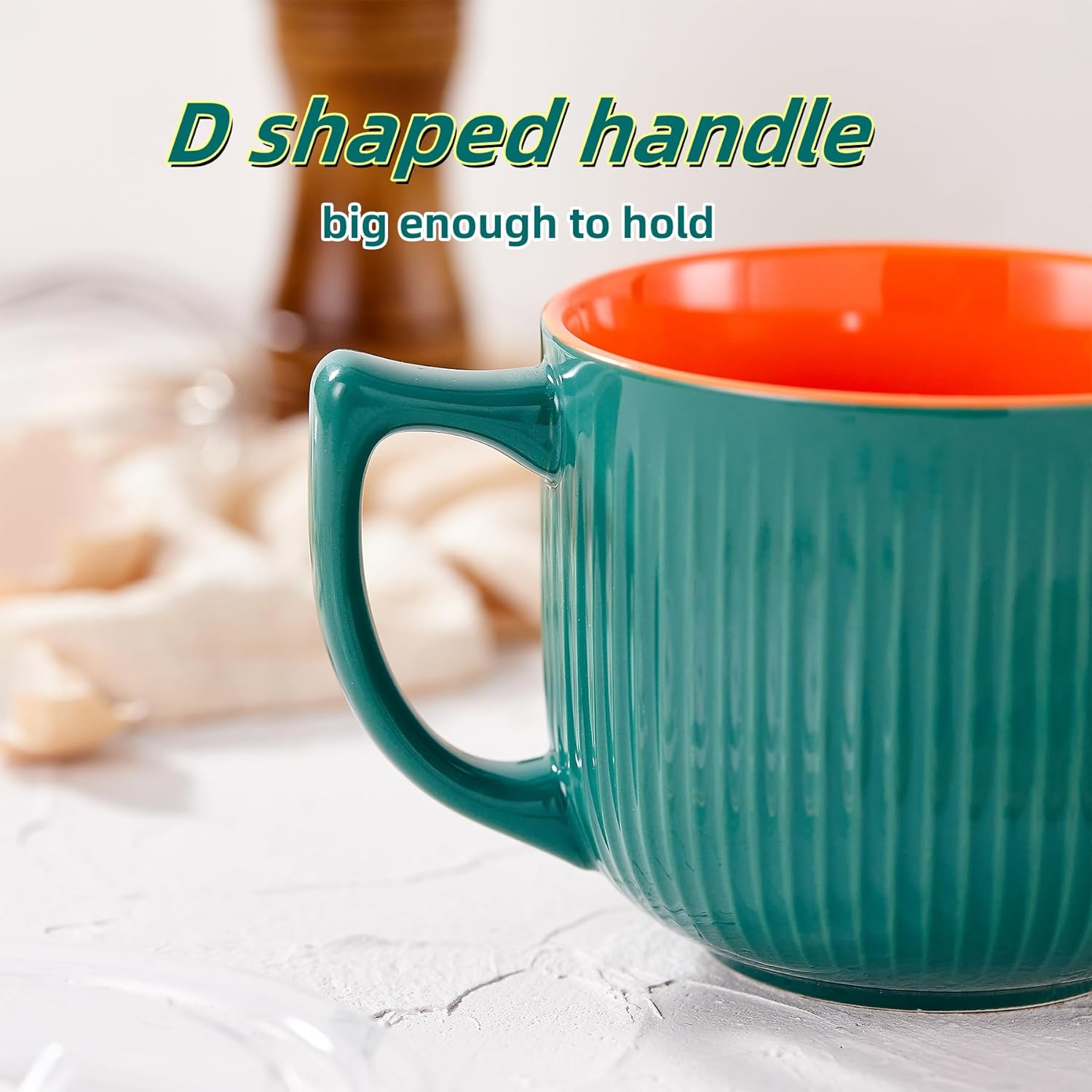 Hoilse Ceramic Soup Bowl with Handle, Large 950ml /32oz Soup Mug with lid, Ri... - Picture 4 of 14