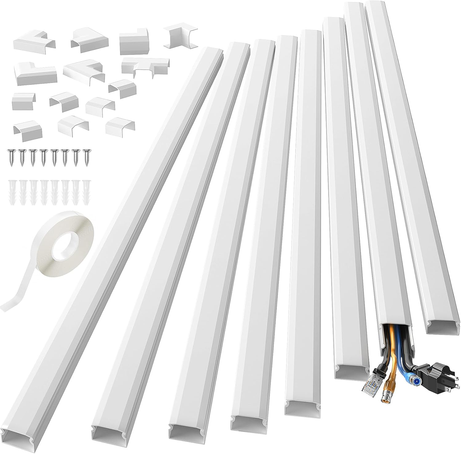 8 Pack Cable Concealer, 125 in Large Size TV Cable Cord Hider, Cable Management for Wires on Wall, Paintable Cable Cord Organizer for Home Office, 8X L15.7 X W1.18 X H0.6 in