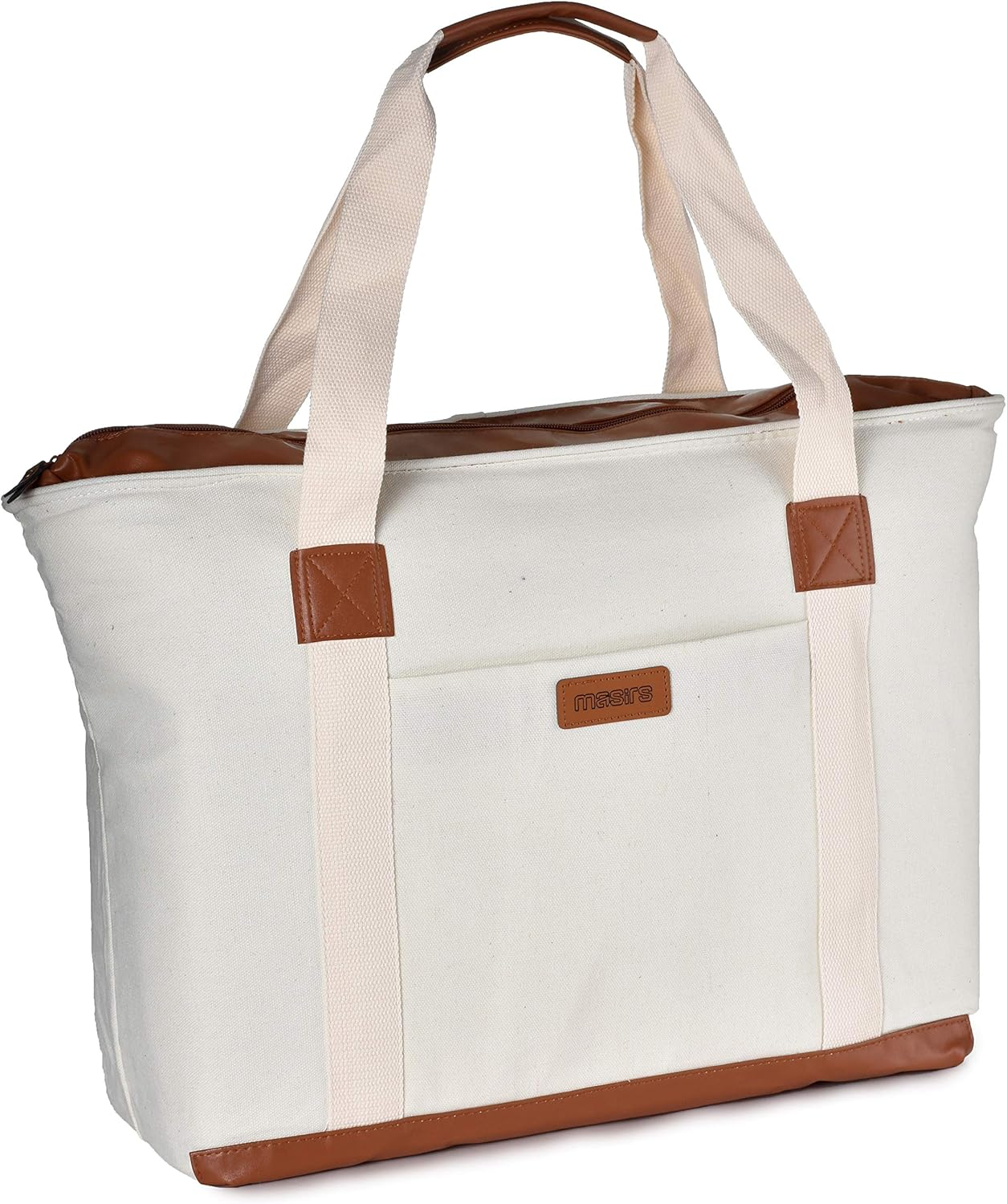 Insulated Grocery Bag with Zippered Top - Thermal Reusable Canvas Shopping Tote for Groceries -  Picnic Leakproof Cooler Bags Keep Foods Cold or Hot for Hours - Sturdy Zipper Closure & Pocket