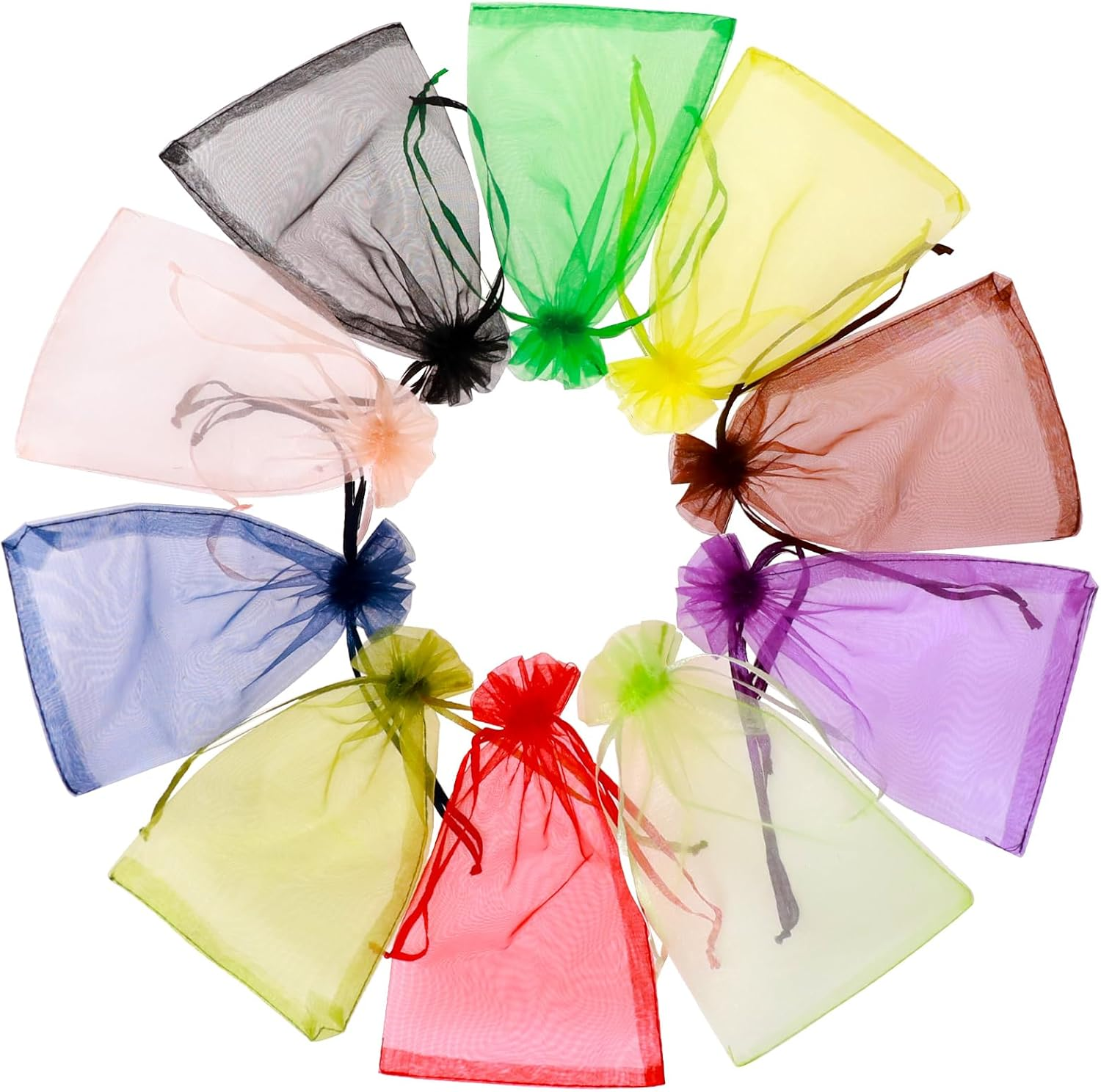 100 Pcs Organza Bags 3×4 Inches, Mixed Color Sheer Organza Gift Bags with Drawst