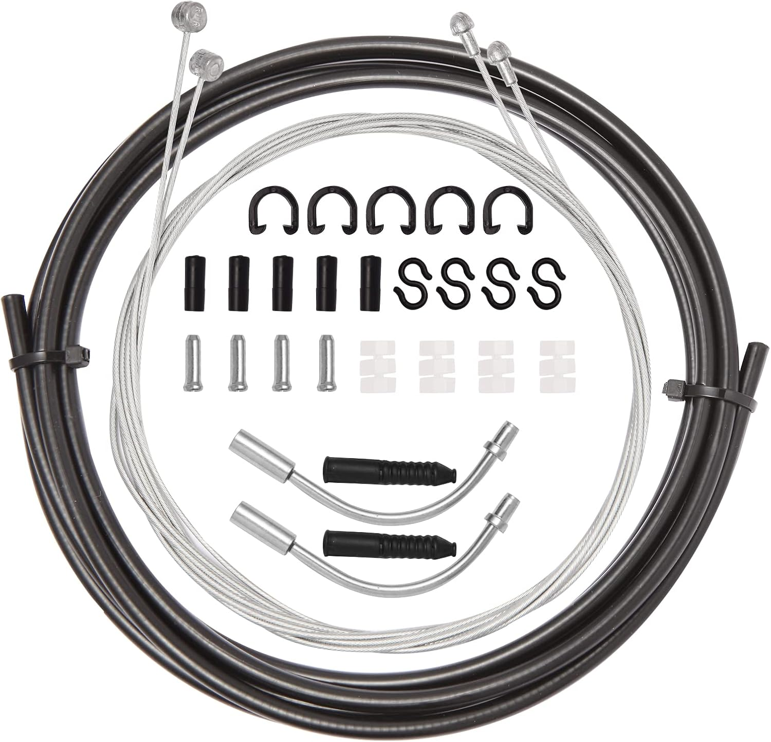 Universal Bike Brake Cable Housing Kit with 1 Set Bicycle Brake Line, 2 Pieces V Bike Brake Noodle Cable Guide Pipe and End Caps Accessories for MTB Mountain Bike or Road Bikes Bicycle Cycling, Black