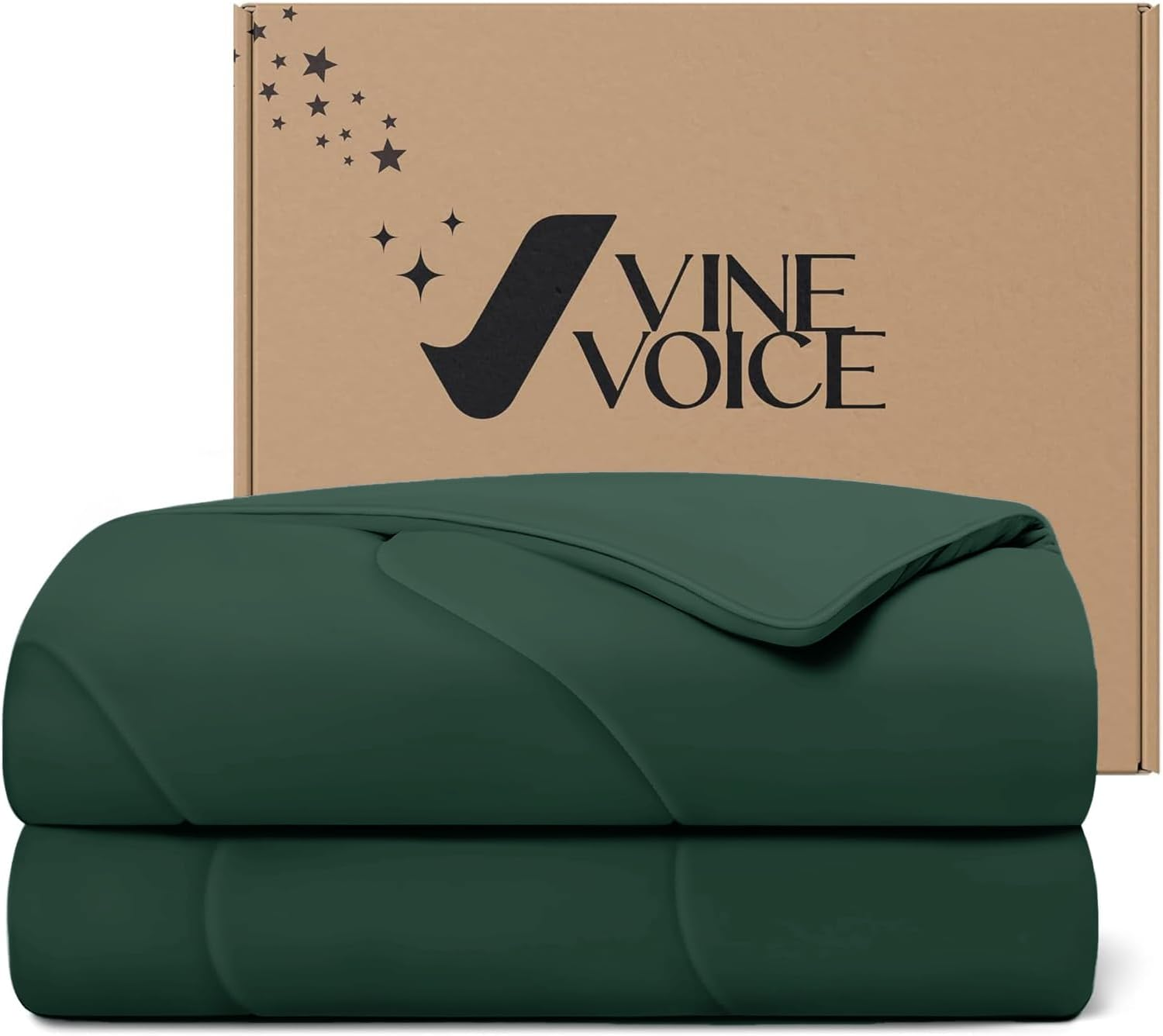 Soft Cooling Comforter, Full/Queen Cooling Blankets for Hot Sleepers, Double-Sided All-Season Cold Breathable Lightweight Blanket for Night Sweats, Dark Green, 90''X90''