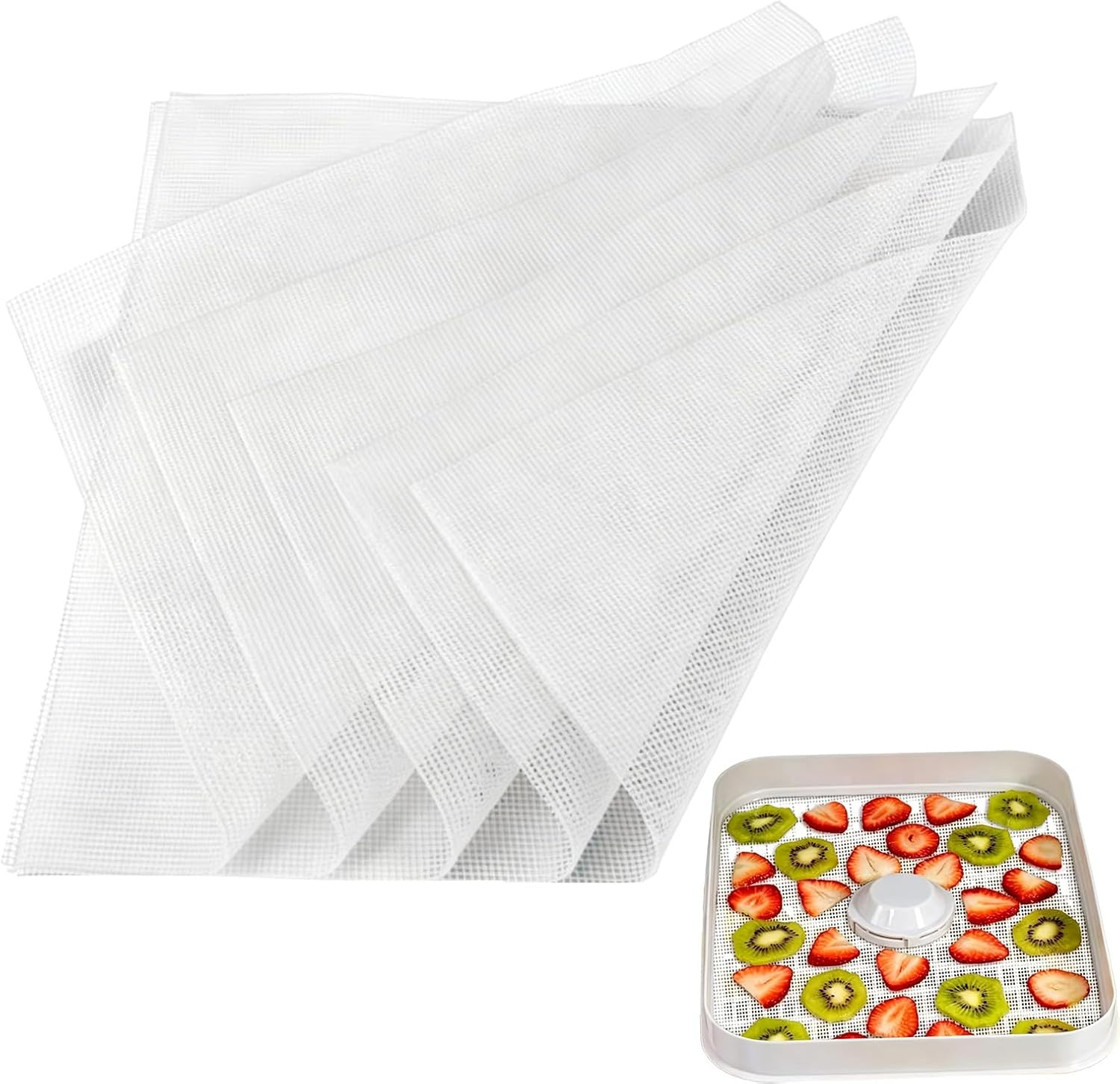5 Pcs Dehydrator Sheets, Silicone Non-Stick Food Drying Mats for Dehydration of Fruits, Vegetables, Thickened Perforated Steamer and Oven Mats, Durable, Easy to Clean, Bpa-Free, Reusable