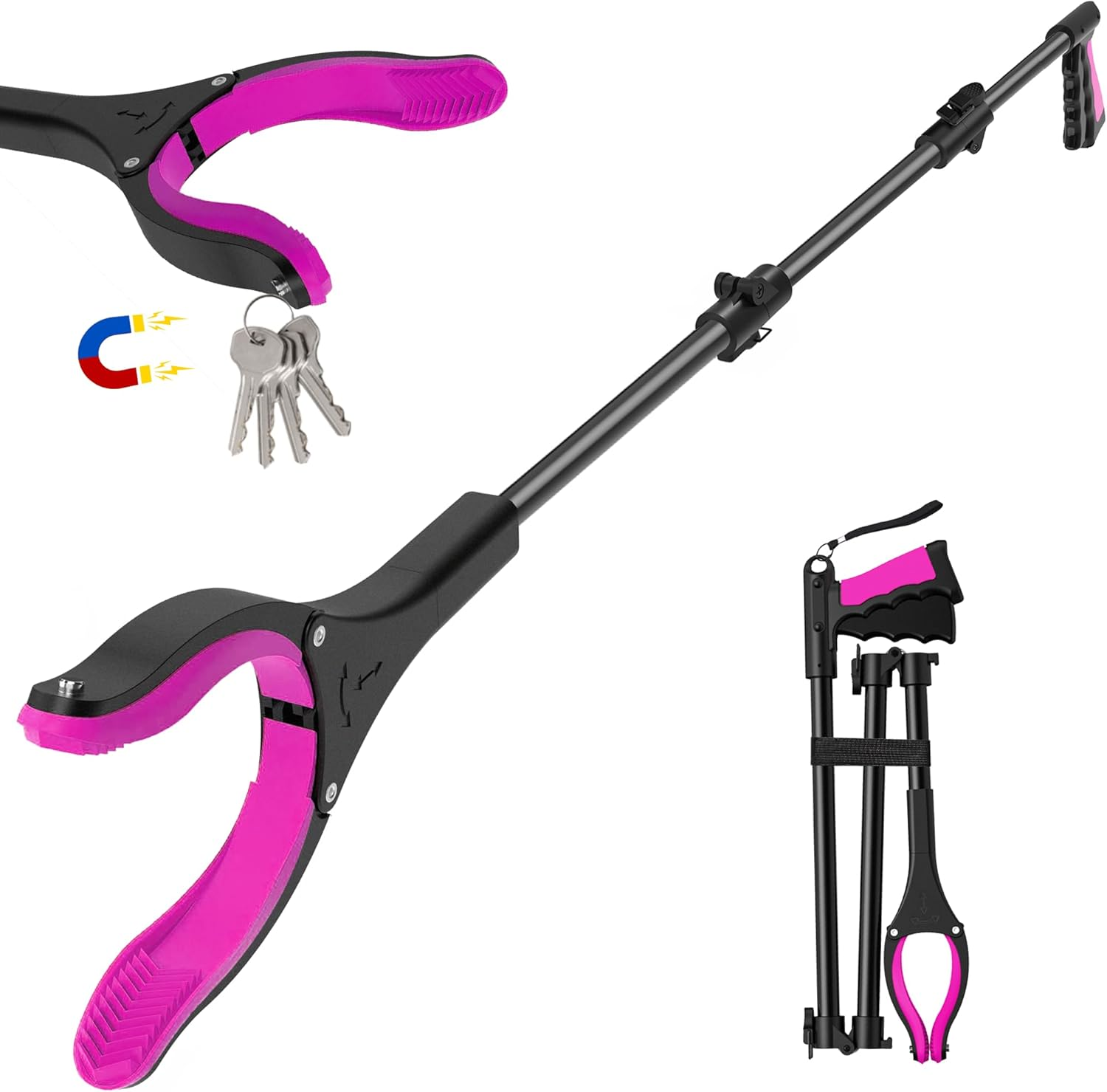 36 INCH Long Grabber Reacher Tool，Trash Picker Foldable Pick up Stick with Strong Grip Magnetic，360°Rotating Anti-Slip Jaw 4