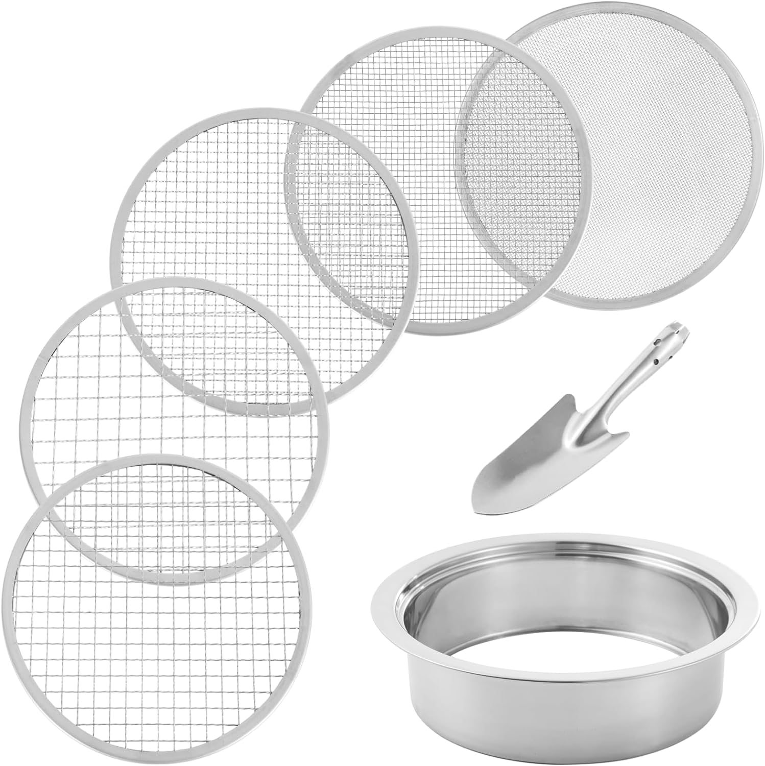 Soil Sifter Stainless Steel Riddle Sieve Set for Gardening with 5 Sizes 8