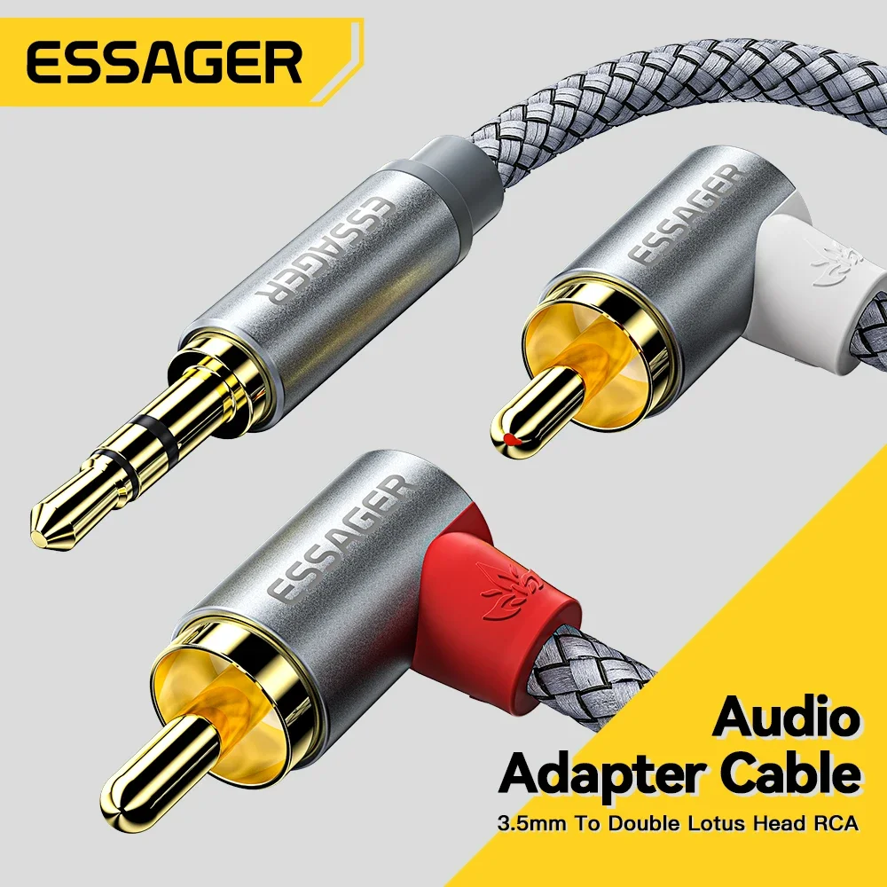 90° RCA Cable Jack 3.5 to RCA Audio Cable 3.5mm Jack to 2RCA Male Splitter Aux Cord For TV PC Amplifier DVD Speaker Wire