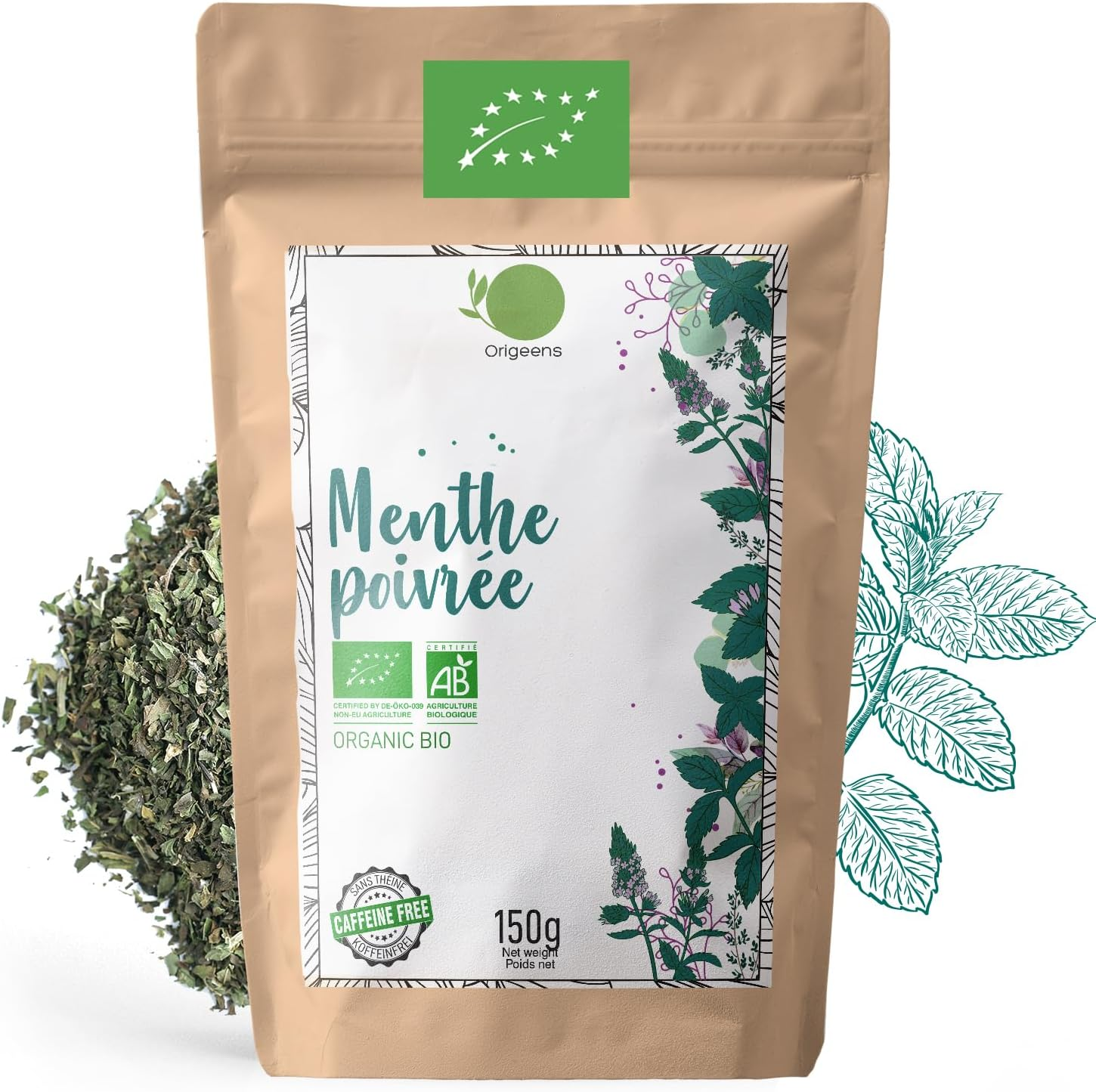 FEUILLES DE MENTHE POIVREE BIO 150G | Menthe Séchée Pour Thé Glacé Et La Cuisine | Infusion En Vrac