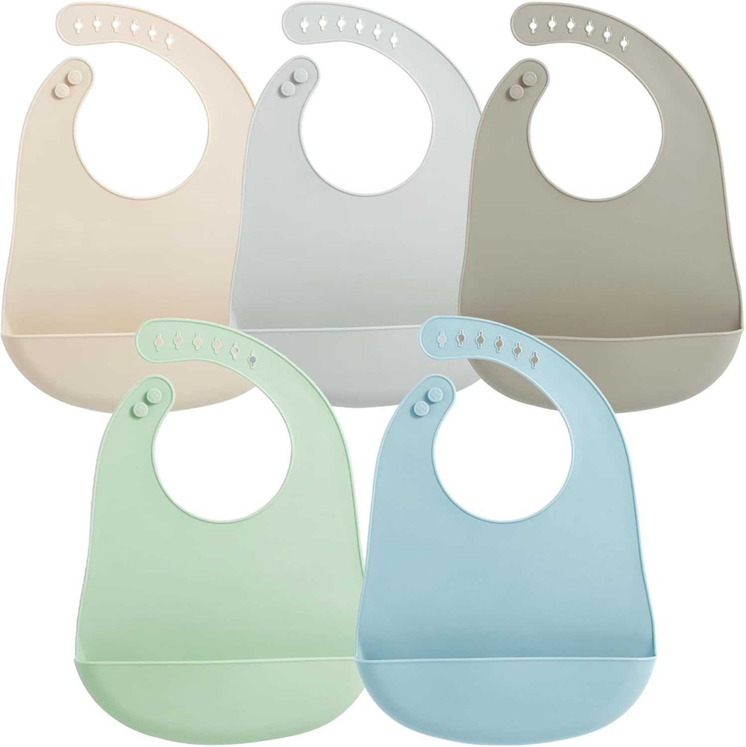 5 Pack Waterproof Silicone Baby Bibs| Super Thin Light Weight Feeding Bib with Food Catcher Pocket for Toddler