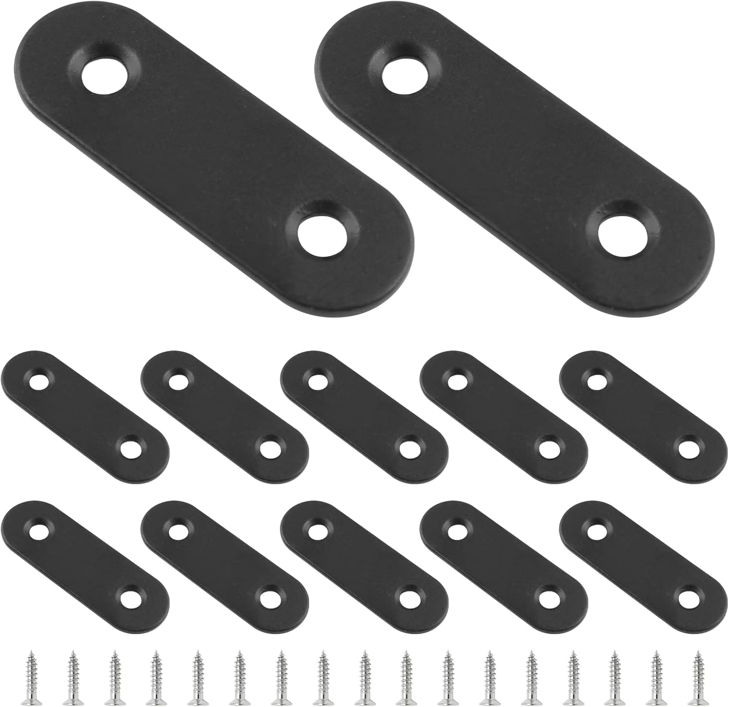 Bivethoi 12Pcs Flat Straight Brace Bracket 1-7/8 Inch Brace Plate Connector, Stainless Steel Mending Plates Metal Flat Bracket with Screws, Heavy Duty Straight Brace for Wood Cabinet (Black)