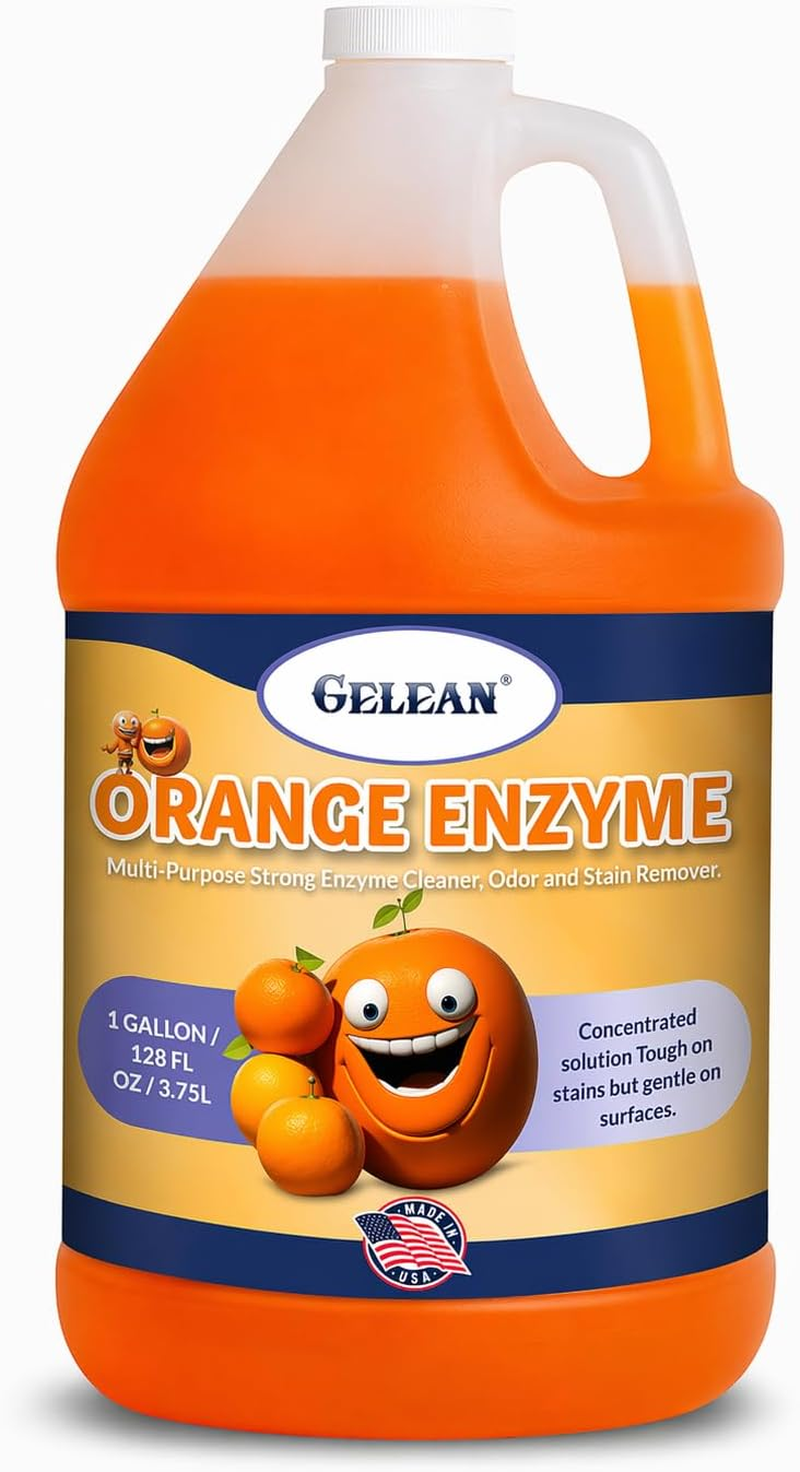 Multi-Purpose Probiotic Enzyme Orange Cleaner, 1 Gallon (128 Oz.) - Pet Stain and Odor Remover - Concentrated - Professional & Home Strength Drains, Floors, Bathrooms, Toilets Trash Can, Made in USA