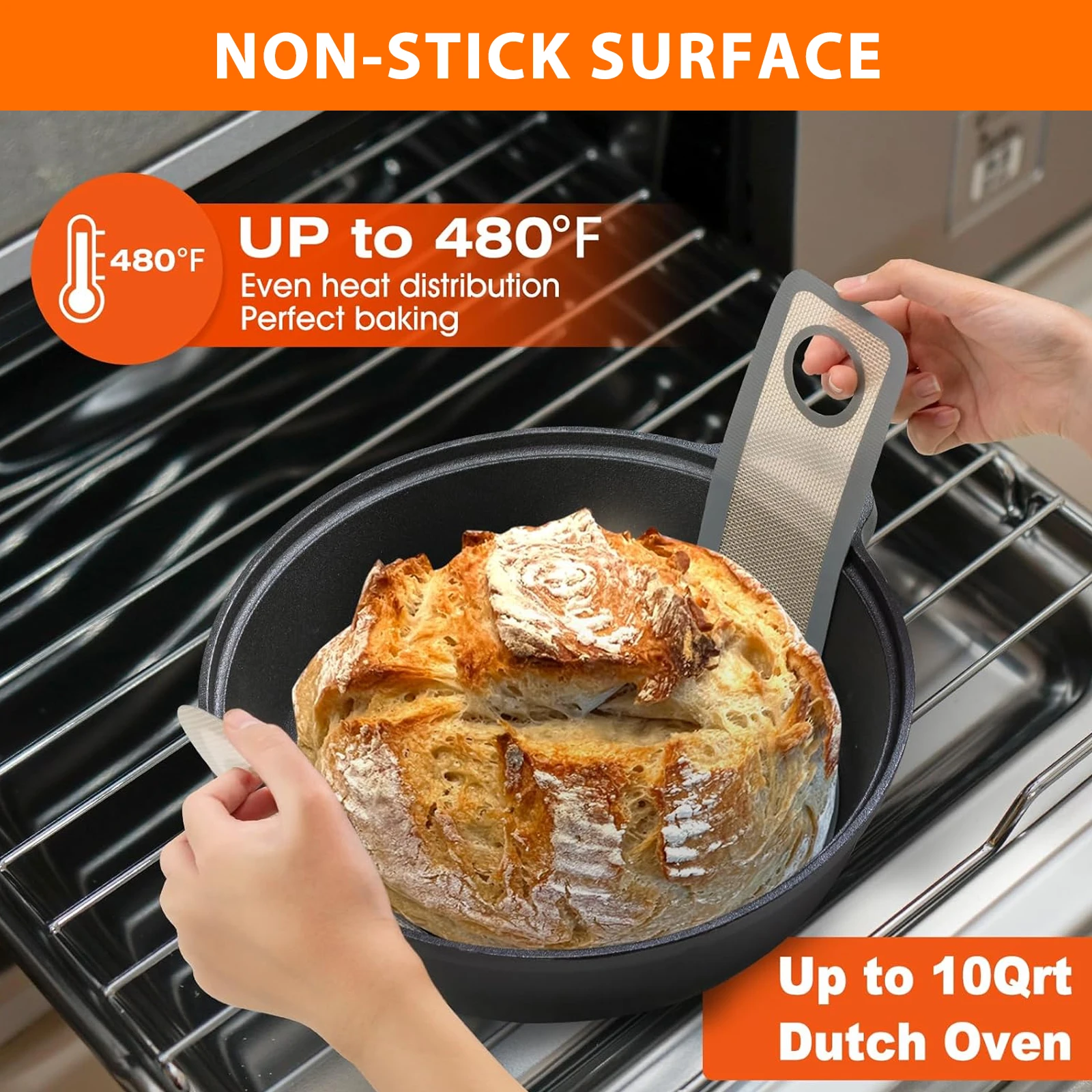 Silicone Bread Sling for Dutch Oven, Reusable Baking Mat with Long Handles, Non-Stick Sheet Liners for Transferable Dough Pastry