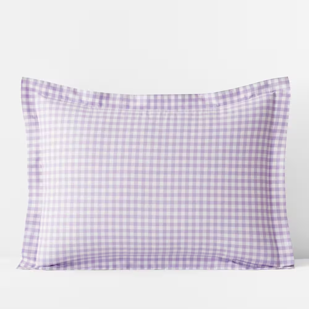 Company Kids Gingham Lilac Organic Cotton Percale Standard Sham