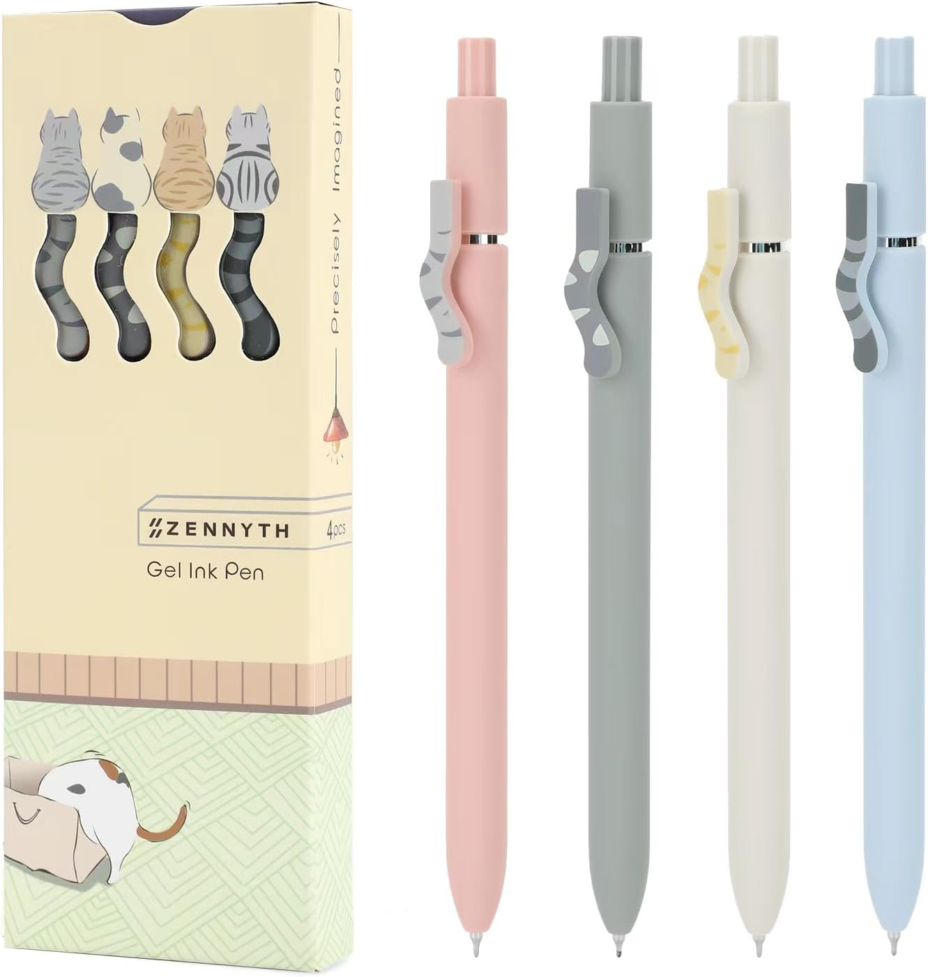 Cute Cat Pens, 4 Pcs 0.5Mm Quick Dry Black Ink Gel Pens Fine Point Smooth Writing Pens, Cat Lover Gifts for Women Men