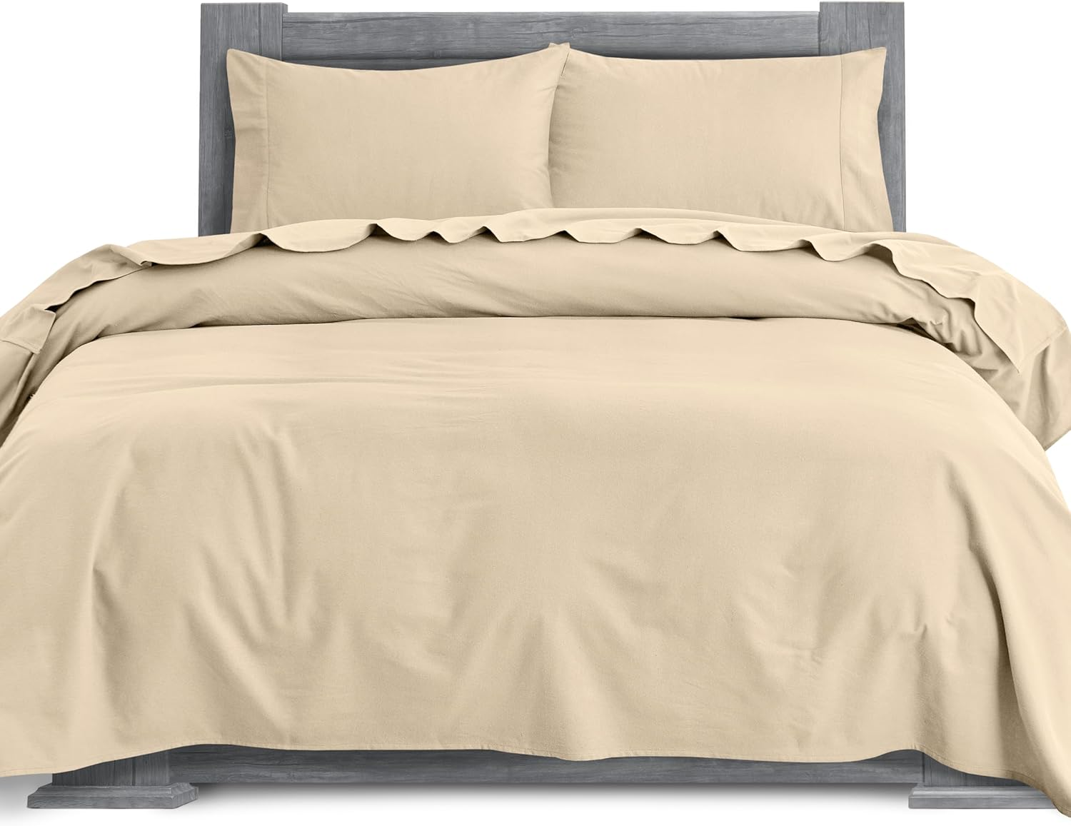 Soft 4-Piece 100% Turkish Cotton Flannel Sheet Set - Premium Quality, Deep Pocket Fitted Sheet, Ultra Soft, Cozy Warm Flannel Sheets - Cali King, Linen