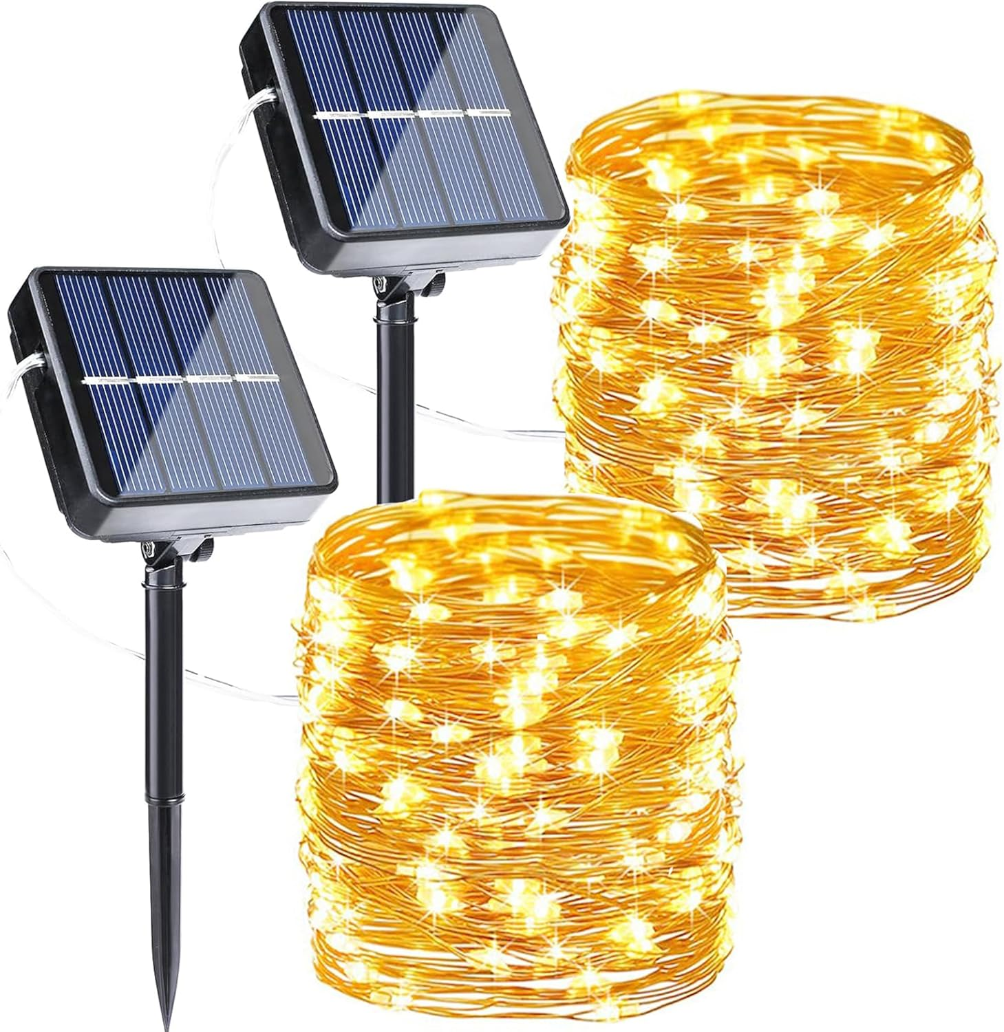 Solar String Lights Outdoor, 2Pack Total 80FT 240LED 8 Modes Solar Fairy Lights, Super Bright Waterproof Twinkle Lights for Tree, Patio, Garden, Outdoors (Warm White)