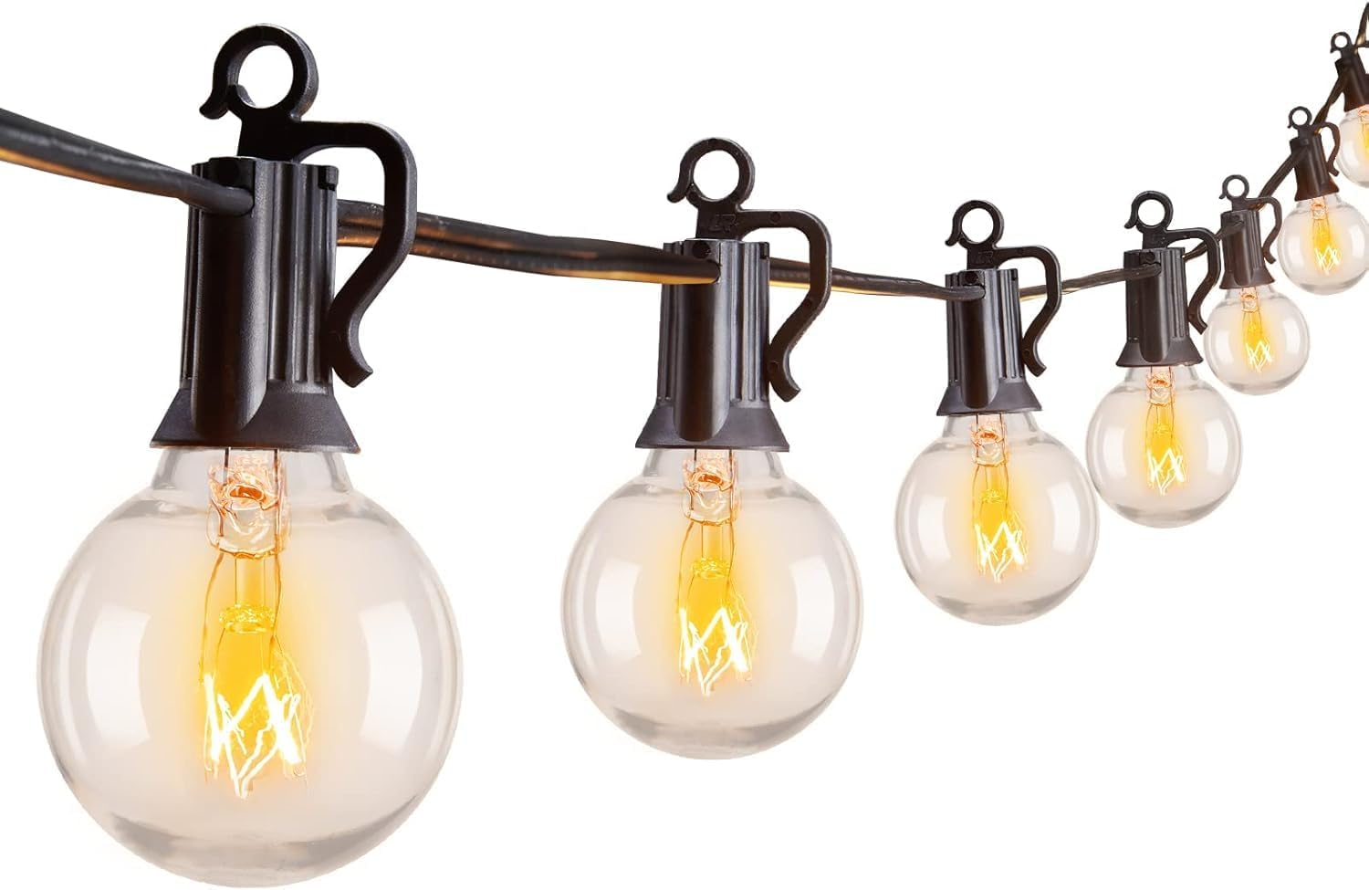 Outdoor String Lights 30FT G40 Globe Patio Lights with 27 Edison Glass Bulbs(2 Spare), Waterproof Connectable Hanging Light for Backyard Porch Balcony Party Decor, E12 Socket Base, Black