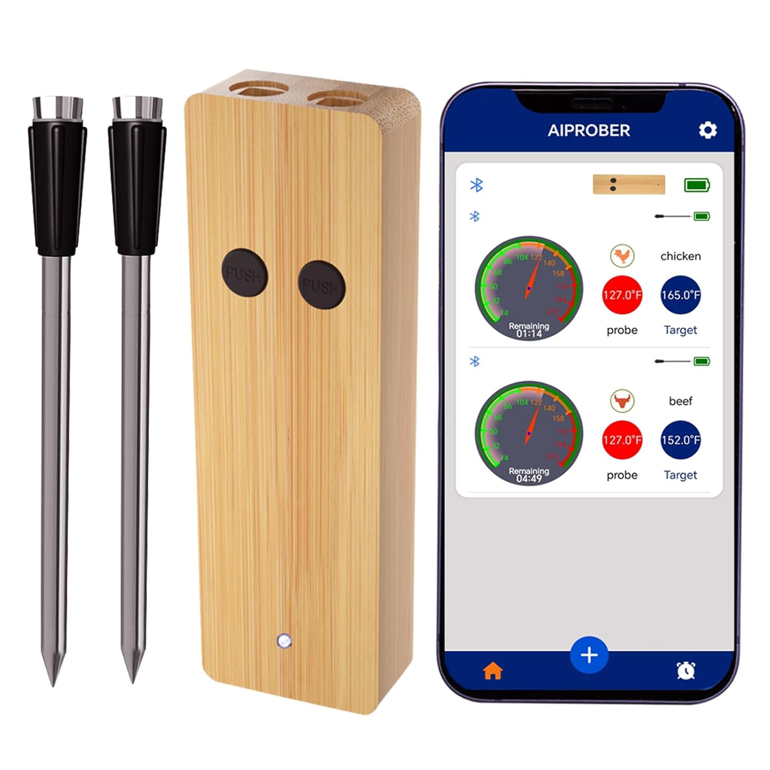 Wireless Meat Thermometer for Grilling and Smoking, 800FT Bluetooth Thermometer with Dual-Sensor Probe, Food Thermometer for BBQ, Oven, Smoker