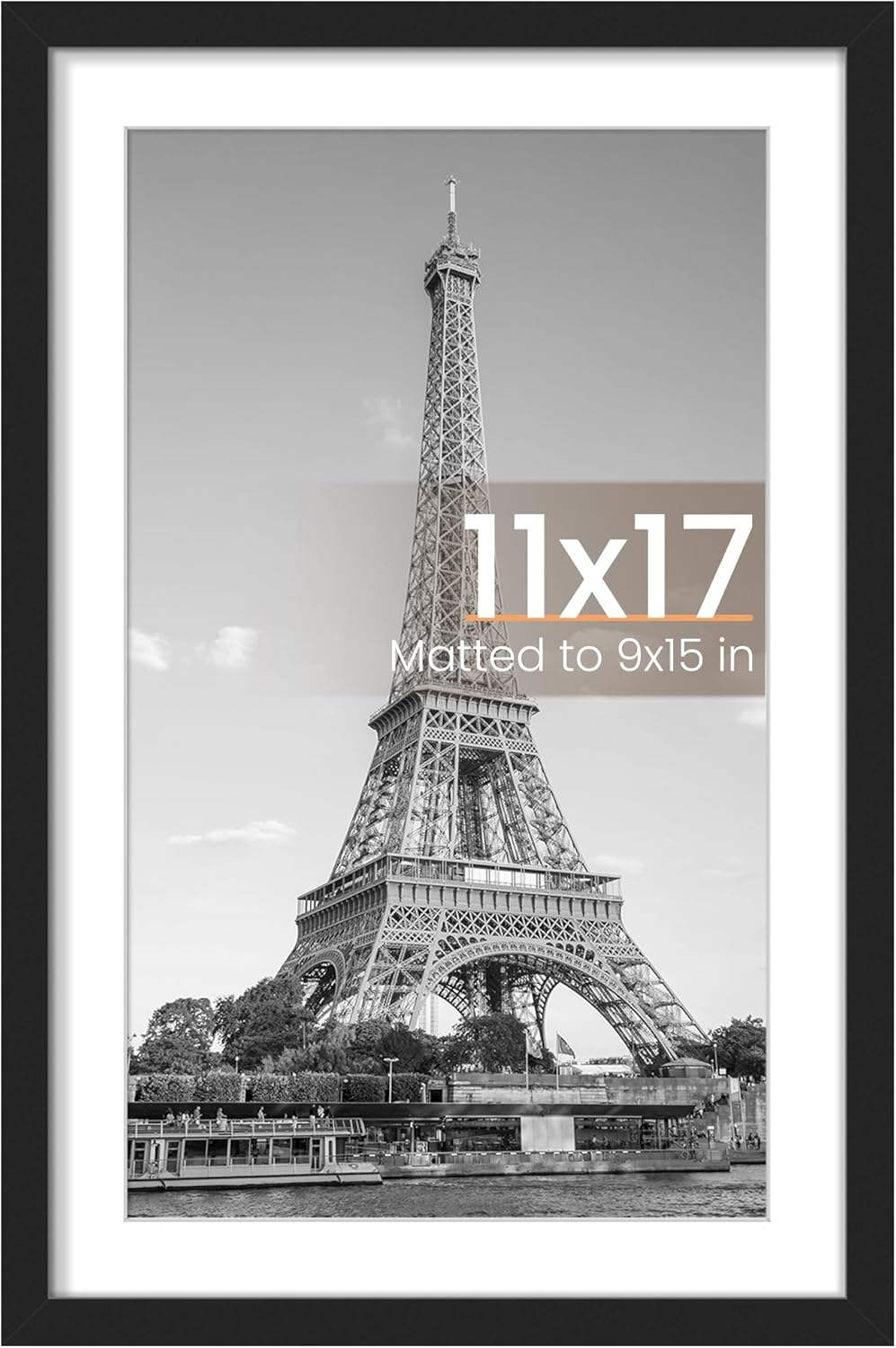 11X17 Picture Frame Black, Display Pictures 9x15 with Mat or 11 X 17 without M