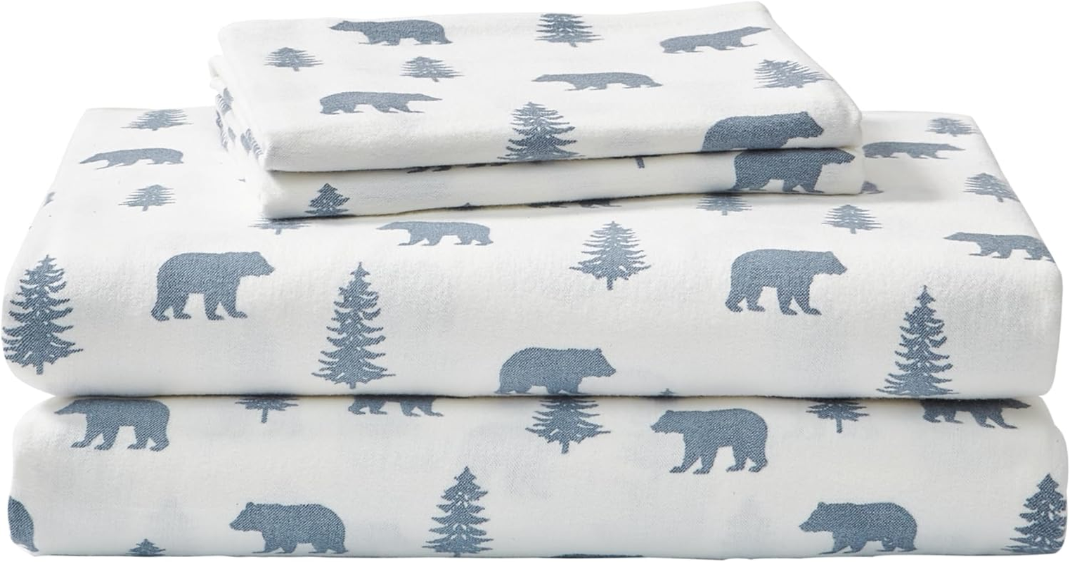 - Queen Sheet Set, Warm Breathable Cotton Flannel Bedding with Deep Pockets, Brushed for Extra Softness, Cozy Home Decor, Oeko-Tex Certified (Bears & Trees, Queen)