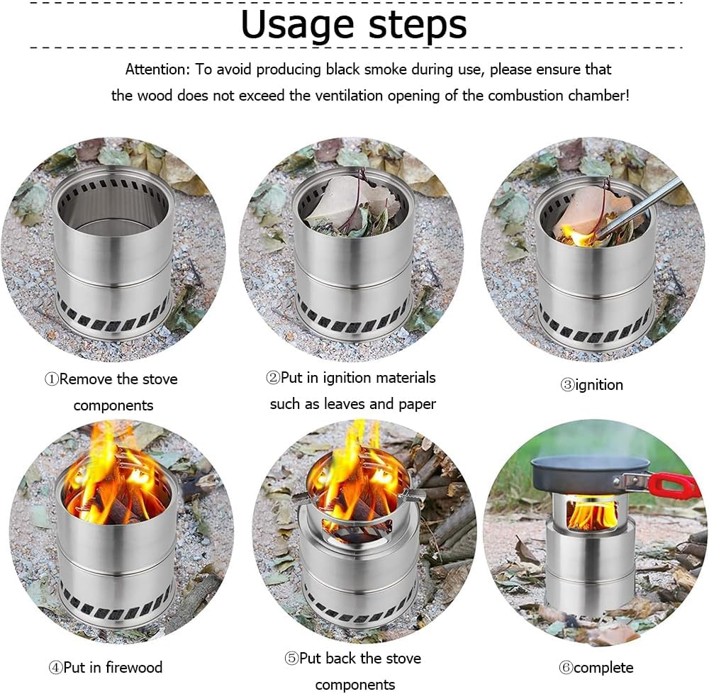 Camping Stove, Mini Camp Wood Stove Portable Stainless Steel Wood Burning Sto... - Picture 7 of 13