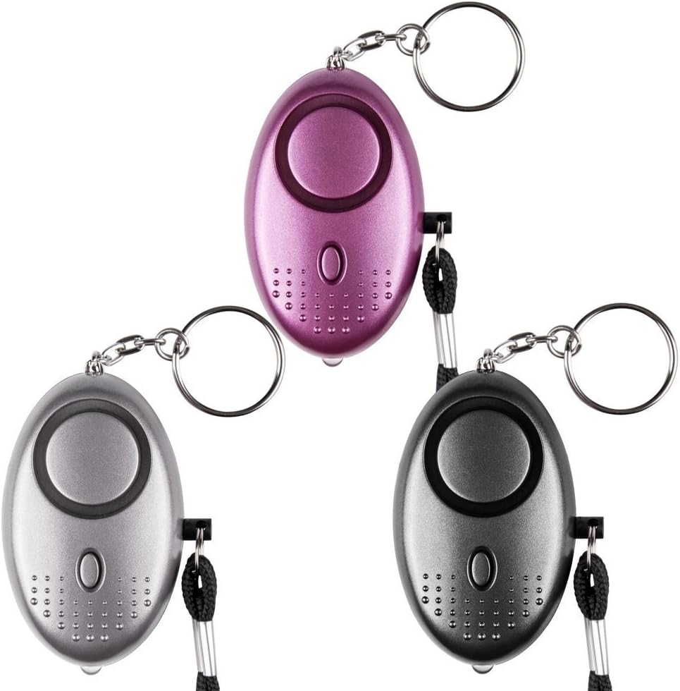 Emergenza Allarme Personale [Confezione Da 3]  Scream Safesound Allarme 140Db LED Torcia Elettrica per Bambini/Donne/Anziani/Studente Protezione Autodifesa Protetta (Nero + Argento + Viola)