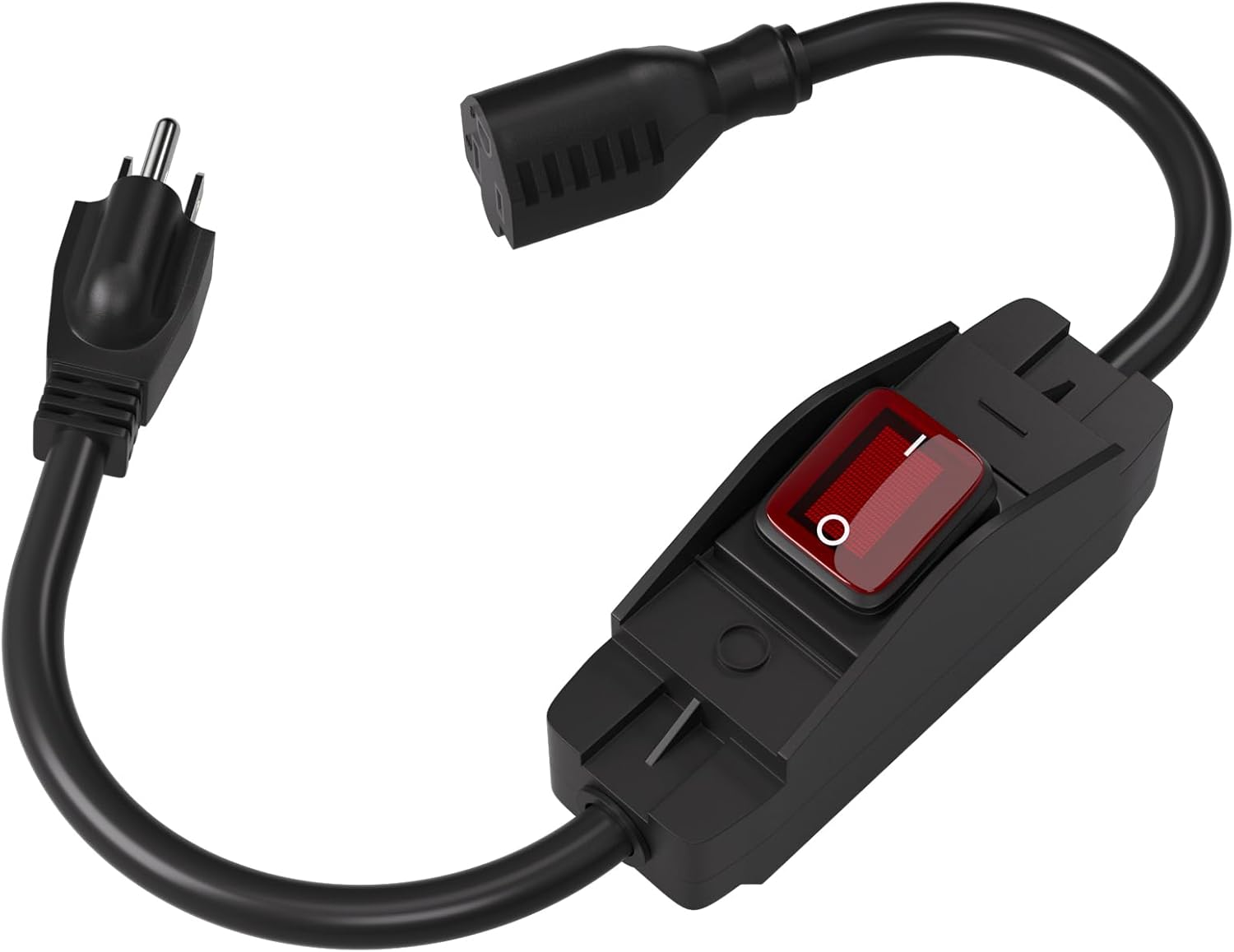 3-Prong Outdoor Extension Cord with Waterproof Switch On/Off,1875W Black Heavy Duty Power Cord, 15A 125V Grounded Plug Receptacle for Indoor/Outdoor Appliances(1.5Ft,Black)