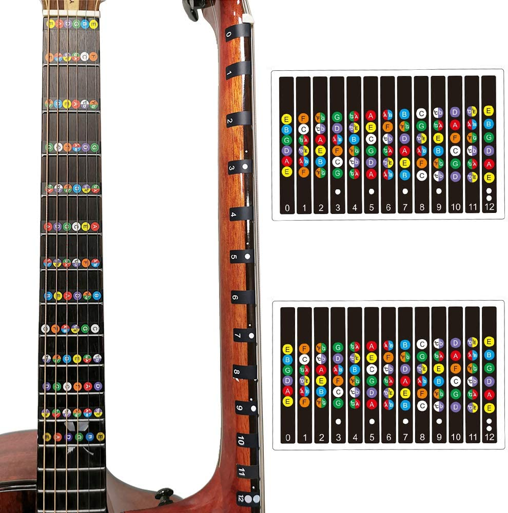 Guitar Fretboard Stickers 2 PC Set Note Chord Stickers for Acoustic Bass Guitars