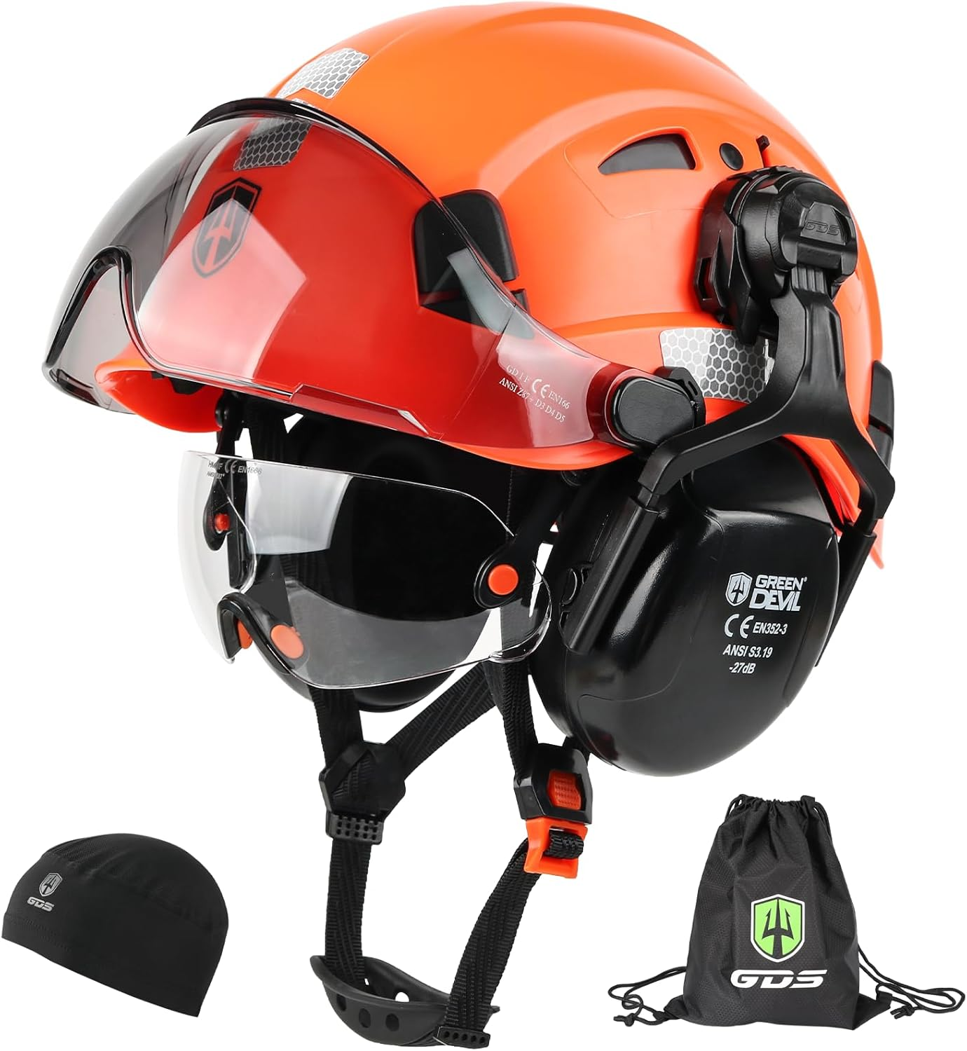 Vented Hard Hat with Visor & Ear Muffs for Construction & Forestry