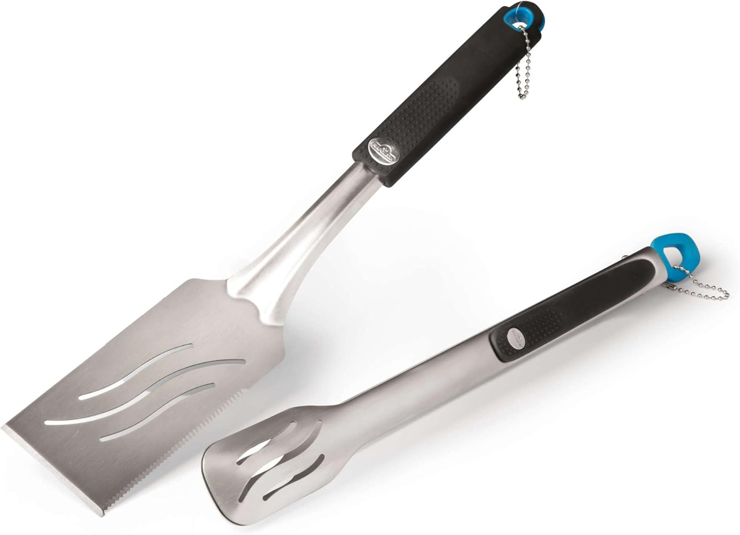 Accessory 70032-2 Piece Toolset - BBQ Grill Toolset, Stainless Steel, Ergonomic Handles, Heat Safe Rubber Grip, Includes Tongs, Extra Long Multifunctional Spatula, Detatchable Hanging Loops