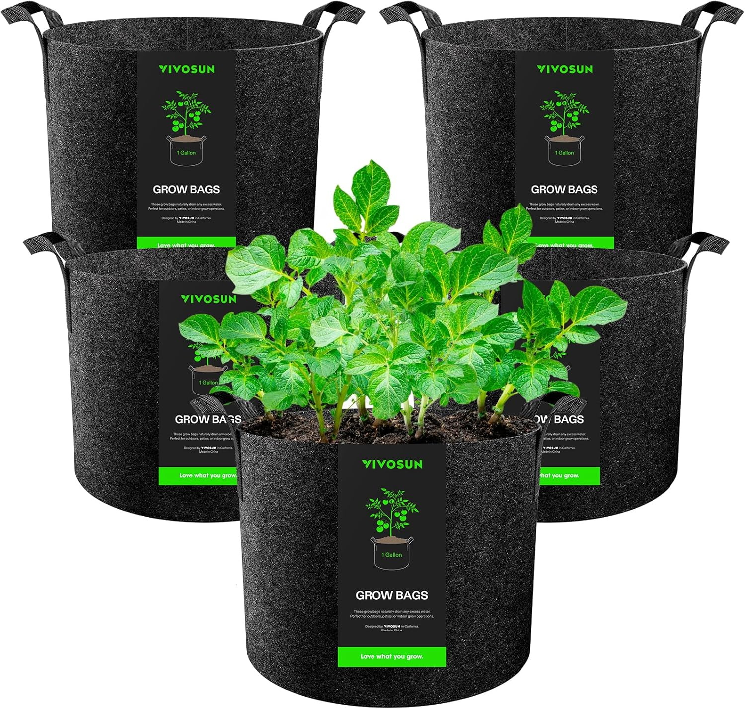 VIVOSUN 5-Pack 1 Gallon Heavy Duty Thickened Nonwoven Fabric Pots Grow Bags with Handles